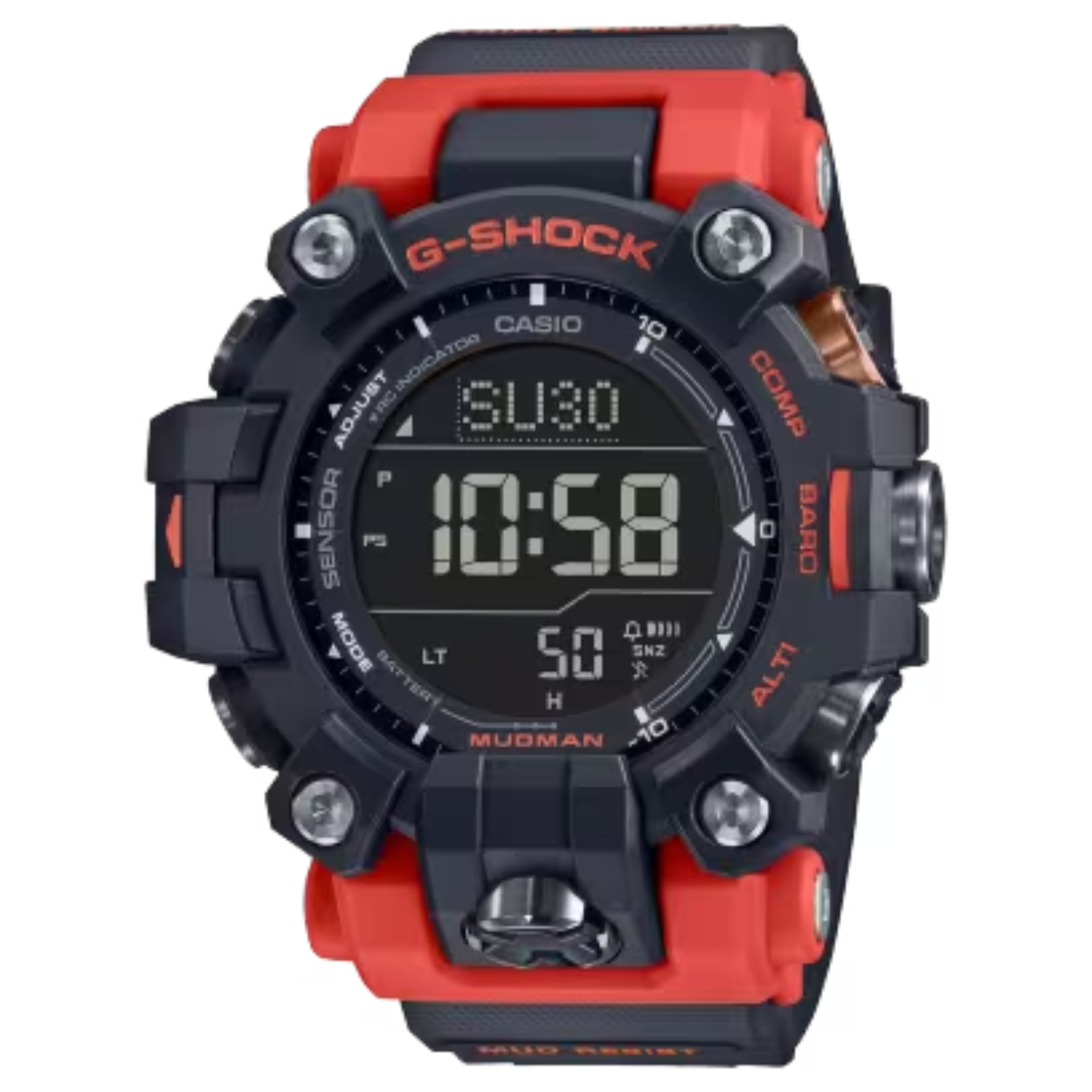 Dit Casio horloge behoort tot de G-Shock Mudman collectie.
Referentienummer: GA-110RG-1AER

Het horloge heeft een diameter van 56,7MM. De kast en de band zijn gemaakt van kunststof. Het horloge heeft een zwarte wijzerplaat en mineraal glas. Het horloge is perfect voor vrij duiken zonder scuba-uitrusting: het horloge is waterbestendig tot 20 bar (ISO 22810).

Dit horloge heeft de volgende functies: Wereldtijd, stopwatch, 5 dagelijkse alarmen, timer, led-achtergrondverlichting, 12/24-uursnotatie etc.