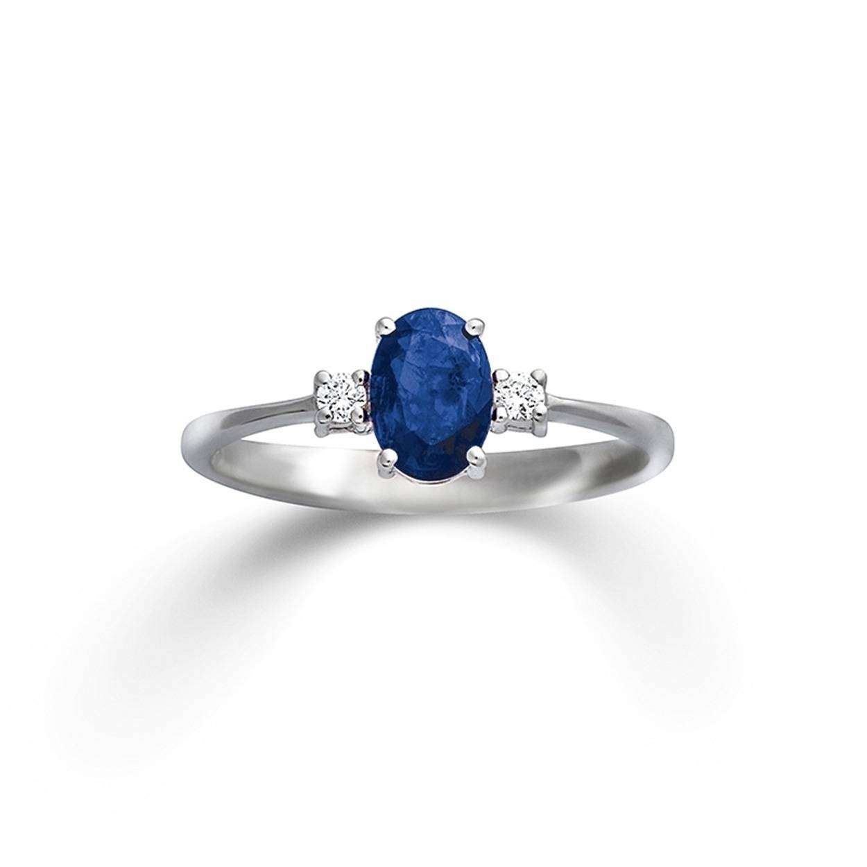 Ring witgoud - 14kt - ovale saffier/briljant 0.06ct