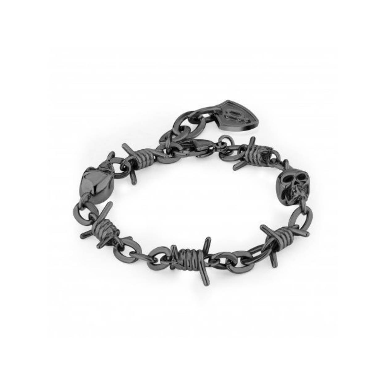 Metalen zwart armband met doodskoppen