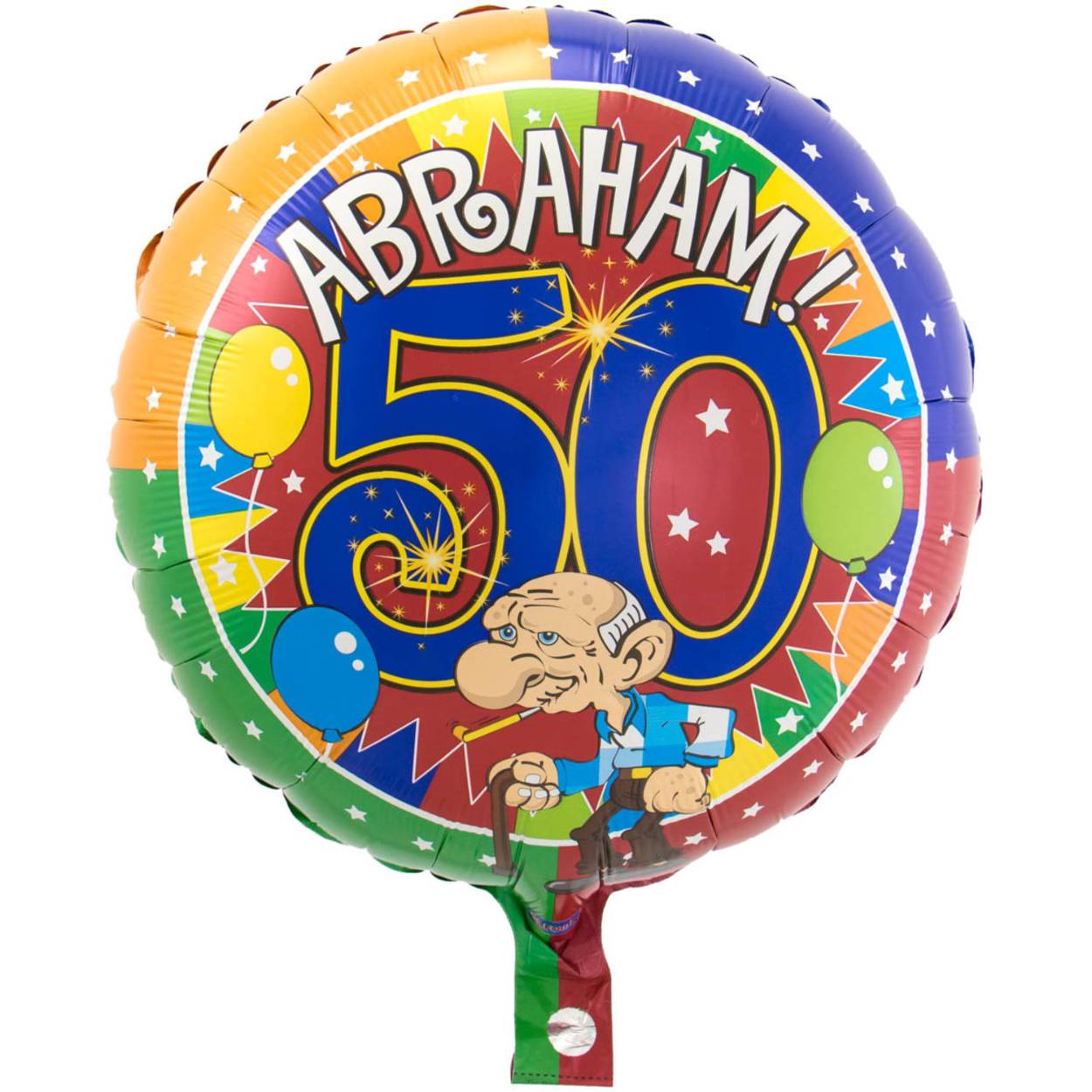50 Jaar Abraham Knalfeest folieballon - 43cm. Inhoud: 1 folieballon. Kleur: Meerkleurig. Bijvoorbeeld te gebruiken tijdens de volgende feestgelegenheid/feestgelegenheden: Verjaardag. Deze folieballon is 17 inch/43 cm. Het artikel is gemaakt van folie.
