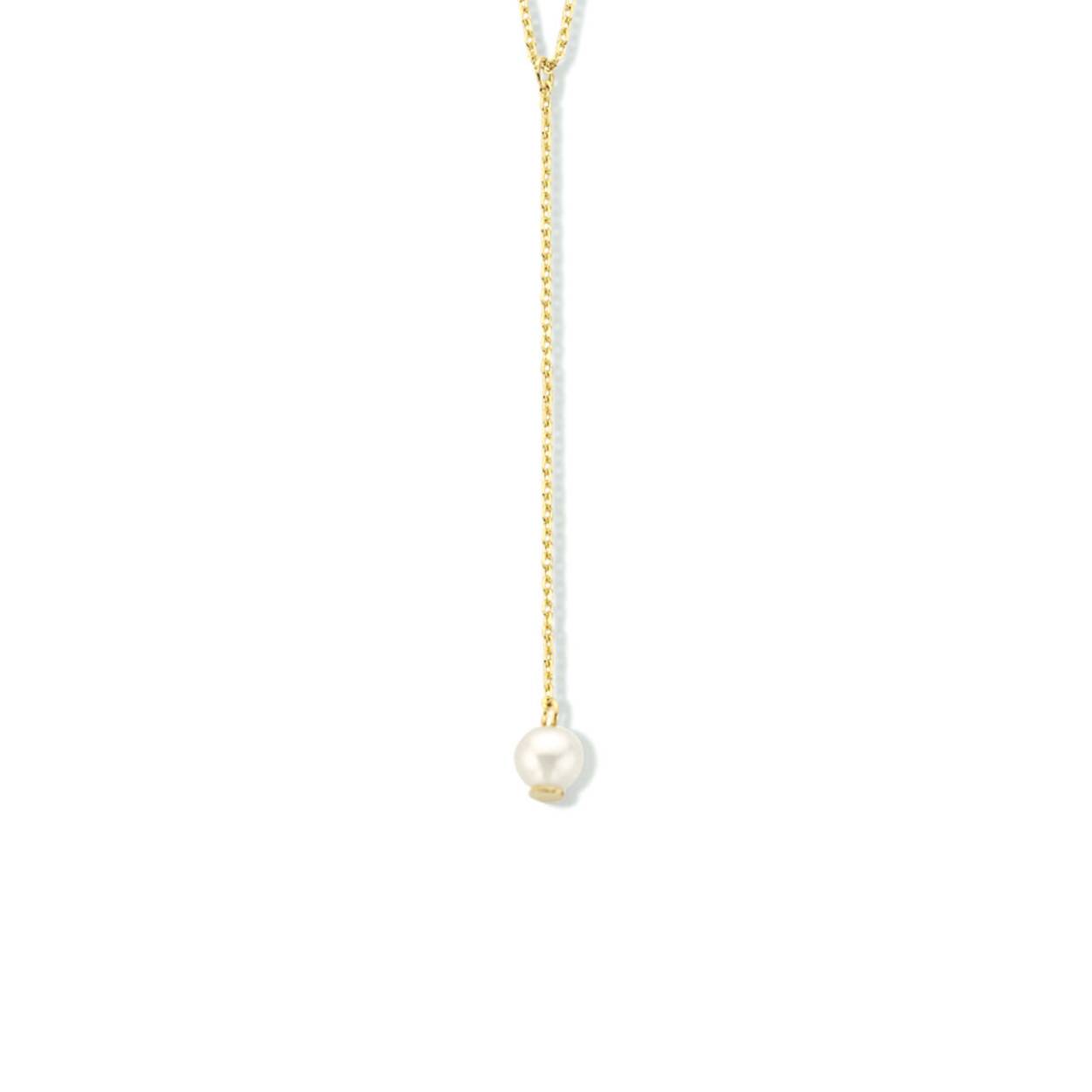 14k Geelgouden anker collier uitgevoerd met een zoetwaterparel van 4mm en een karabijn sluiting. Het collier heeft een sliert van 4,5cm en draaglengtes van 41, 43 en 45cm. De schakelbreedte is 0.9mm.