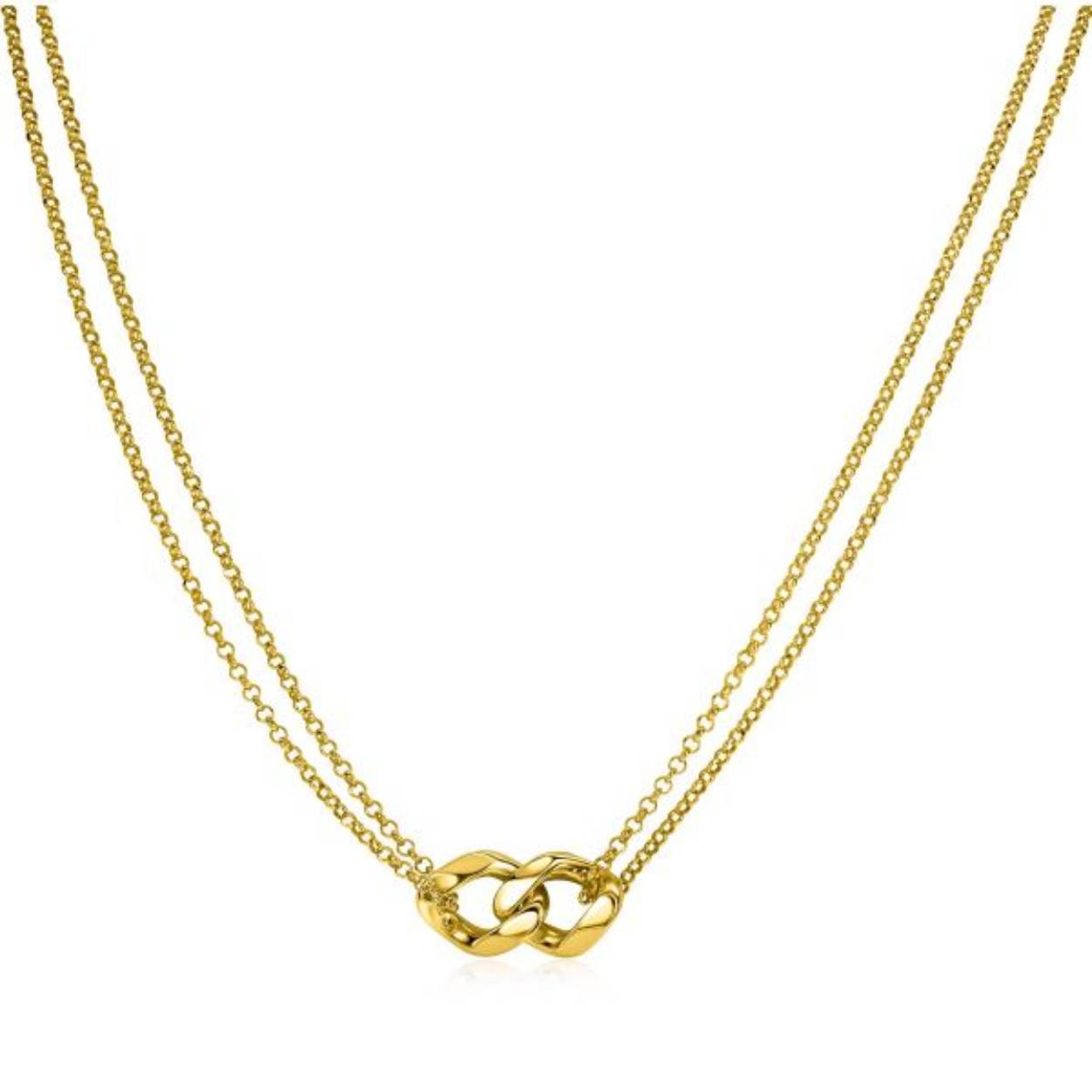 ZINZI zilveren ketting 45cm met drie trendy paperclip-schakels: met gladde buis, gedraaide buis of bezet met witte zirconia's. De lengte van de ketting is te variëren tussen 42 en 45cm door het handige verlengkettinkje. Bij sluiting herkenbaar ZINZI, door het zilveren Zinzi hartje. Vervaardigd van eerste gehalte zilver (925) en voorzien van een extra rodiumlaag voor een langdurige glans.