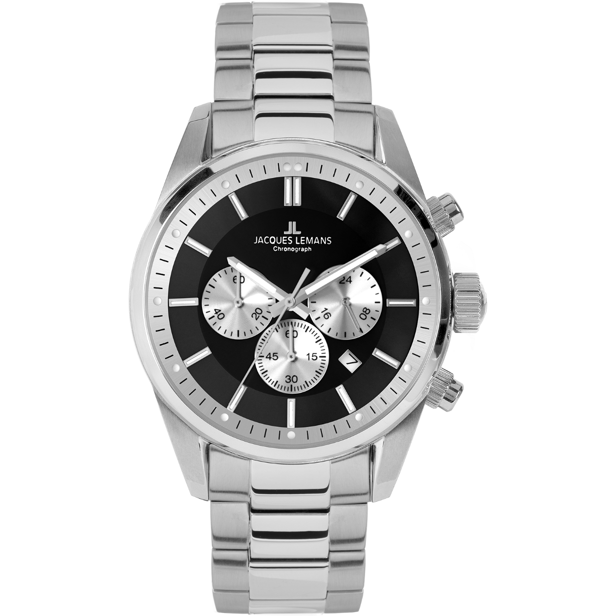 Dit heren horloge is van het merk JACQUES LEMANS. Het is een horloge met een band gemaakt van RVS. De diameter van de kast is 43 mm.