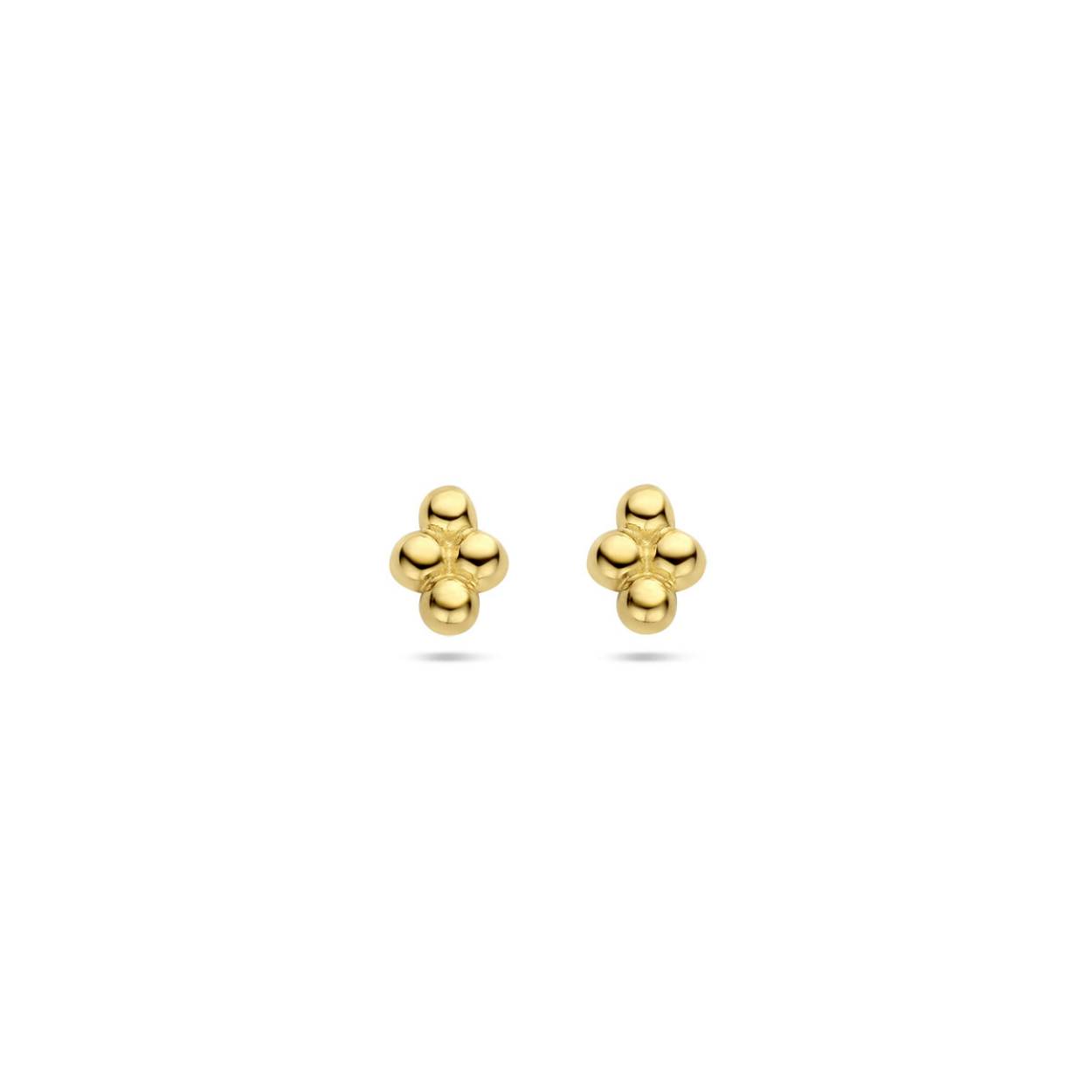 14k Geelgouden oorknoppen uitgevoerd met bolletjes. De oorknoppen hebben een afmeting van 4x3mm.