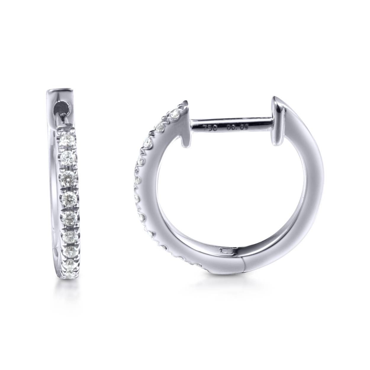 14k witgouden klapcreool met diamant 15mm