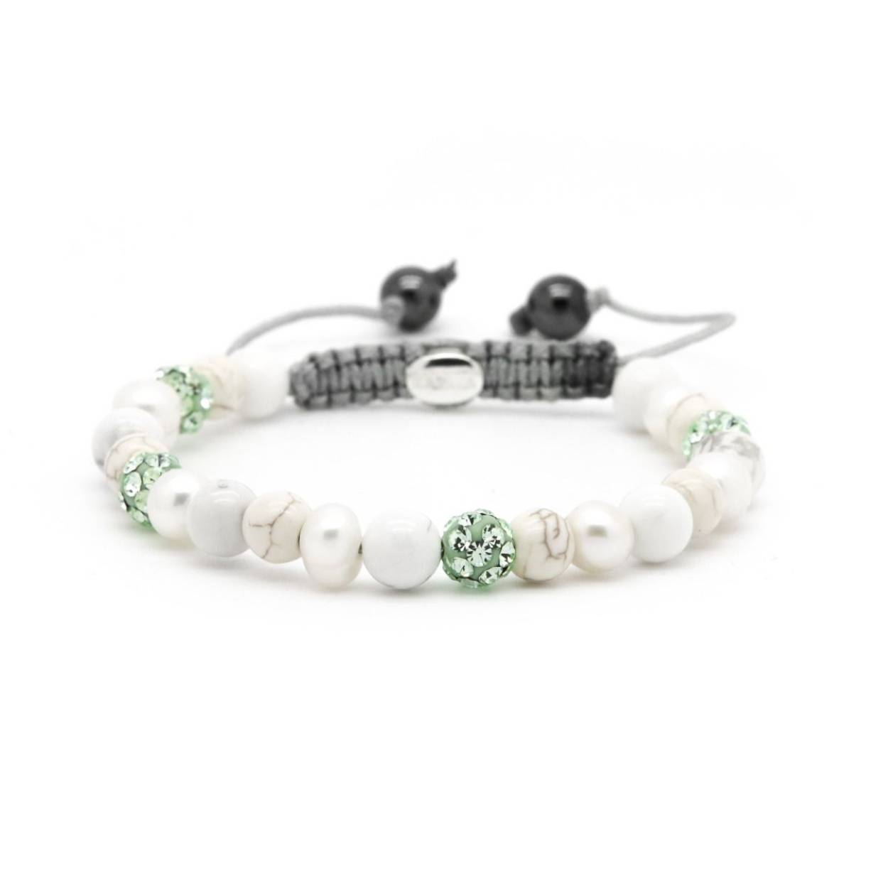 This is the Spiral Bright Leaf XS (Green crystal) bracelet. All the crystal beads and natural stone beads are 6MM. It's a perfect bracelet to mix and match with our other bracelets!