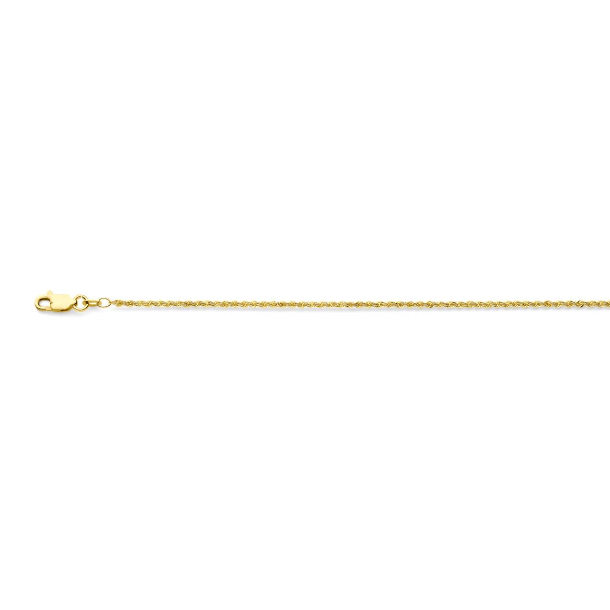 14k Geelgouden lengteartikel met een schakelbreedte van 1.7mm. Uitgevoerd met een karabijn sluiting.
