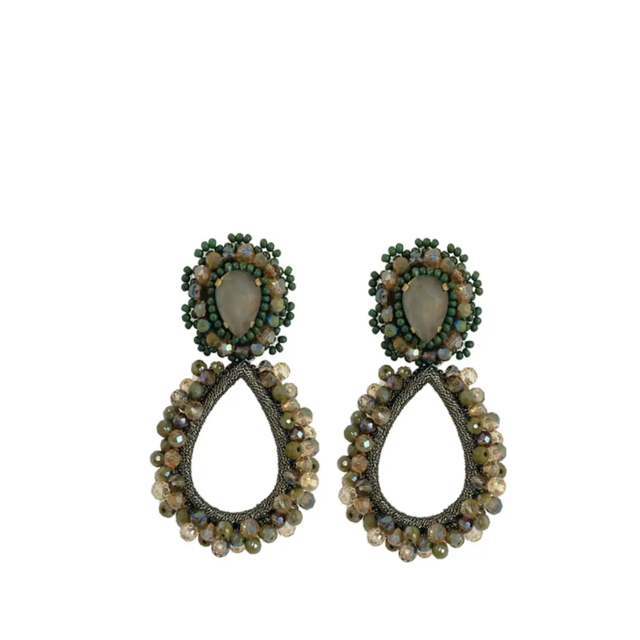 Paulie Pocket oorhangers model Grande Lauren Stone Olive Green.

Handgemaakte oorbellen waarbij textiel en kralen zijn gebruikt
De oorbellen bevatten een stainless steel pinnetje
