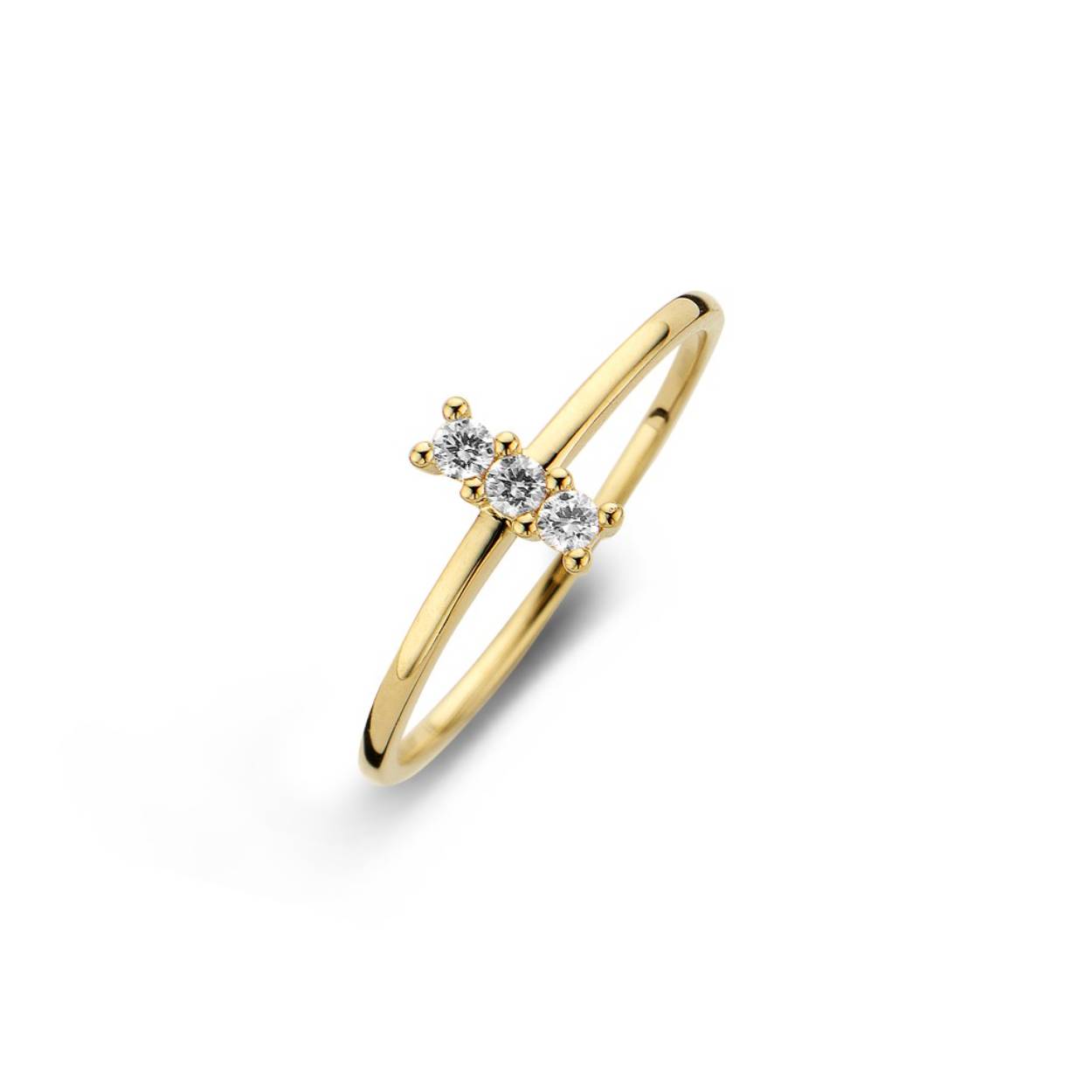 Geel gouden ring (18 kt) met zirkonium
Bij horende oorstekers en hanger ook verkrijgbaar
De prijs kan variëren naargelang de goudprijs
