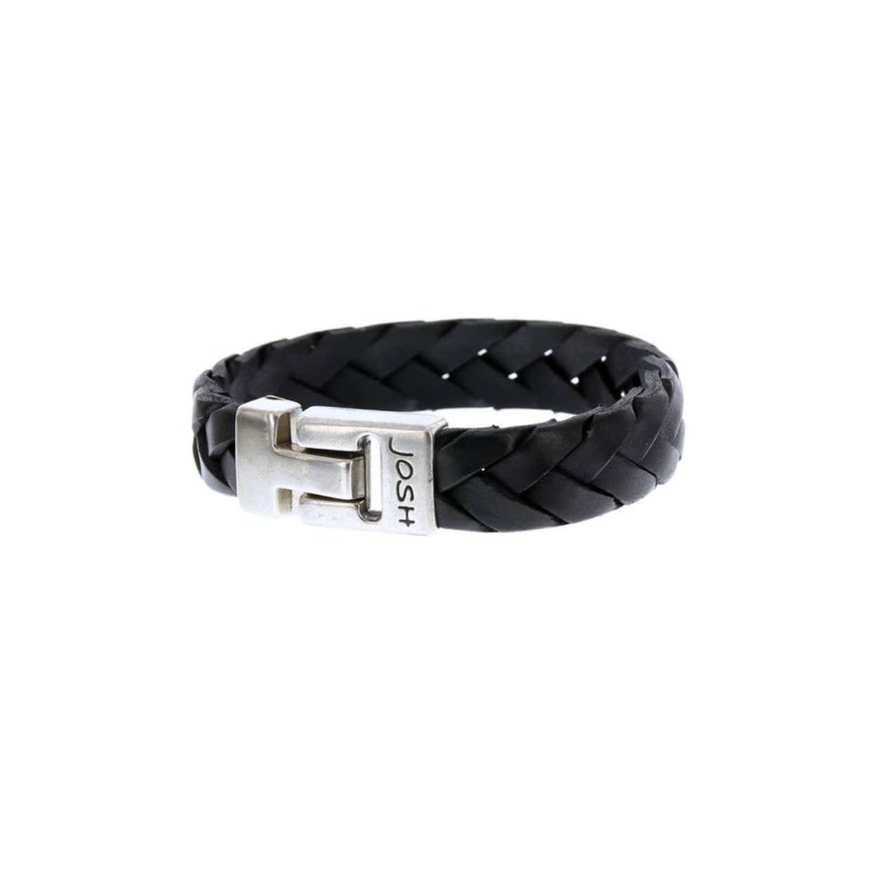 Josh armband leder verzilverd armband gevlochten zwart  24353L-1
