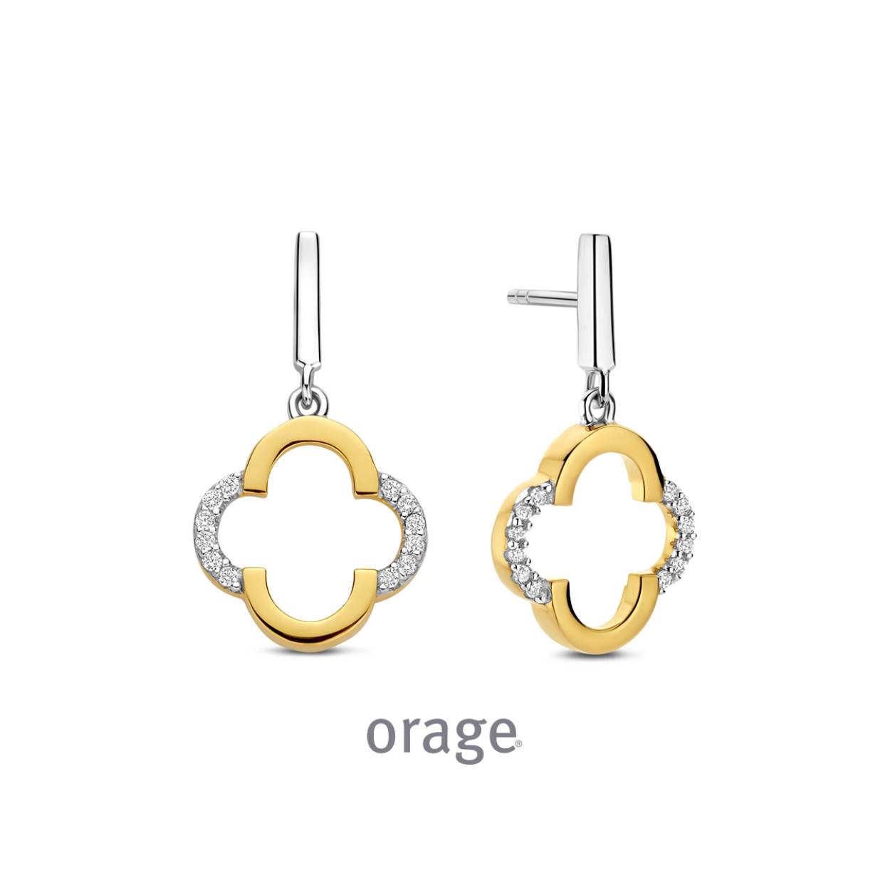 Orage oorhangers  bicolor zilver met zirkonia steentjes 