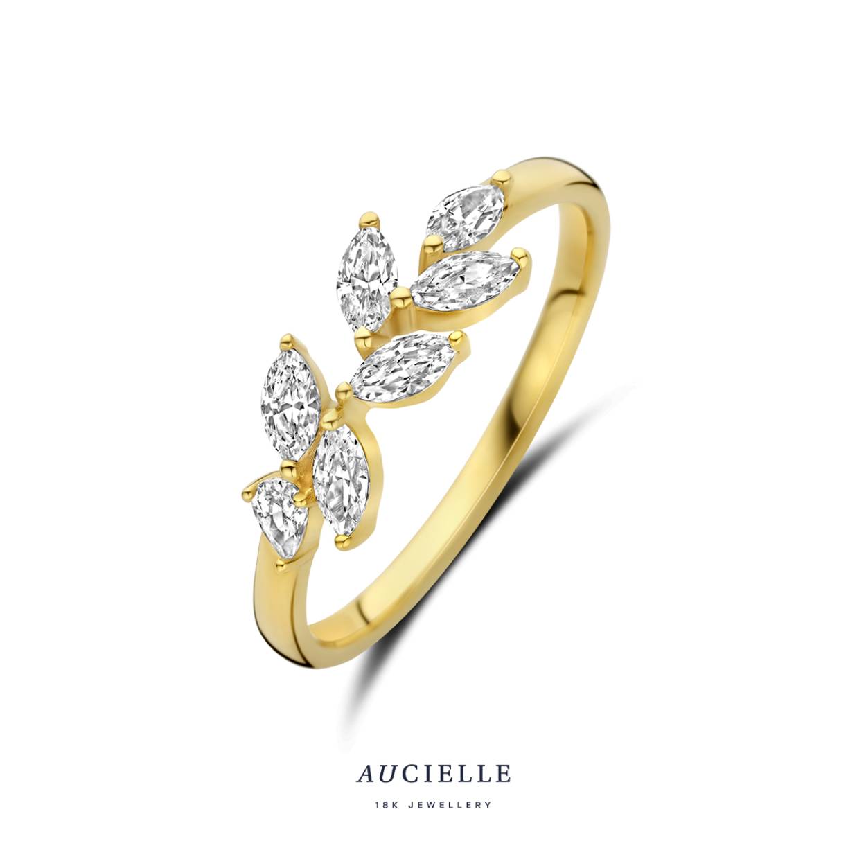 Aucielle ring goud 18k, zirkonia steentjes
