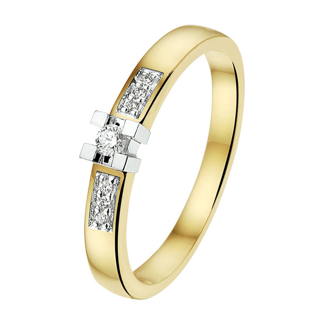 Prachtige 14krt gouden ring met diamant, 0,08crt H Si. 

De maat van de ring is 55 (17,5). Heeft u een andere maat, neem dan gerust contact met ons op.

Referentienummer: THOJ1847