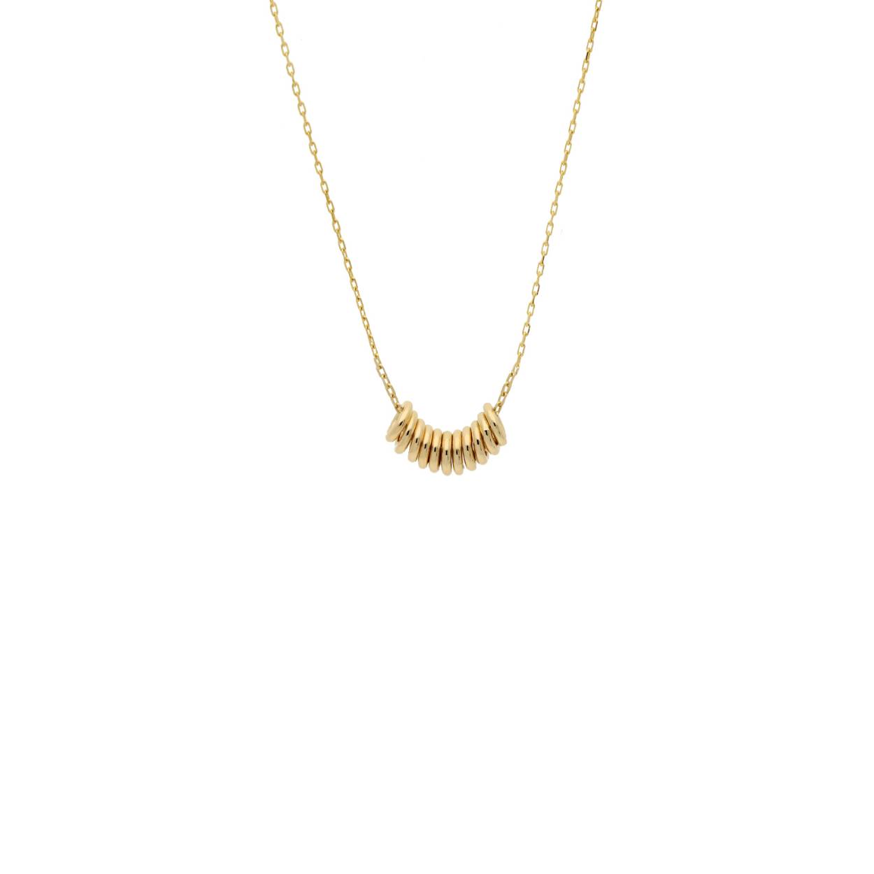 De Eleven Rings Necklace is gemaakt van 14K goud. De ringetjes geven de ketting een tijdloze en moderne uitstraling. 
Materiaal: 14 Karaat - Geelgoud - 585
Lengte: verstelbaar 38 - 40 - 42cm
Artikelnummer: JKN20.086