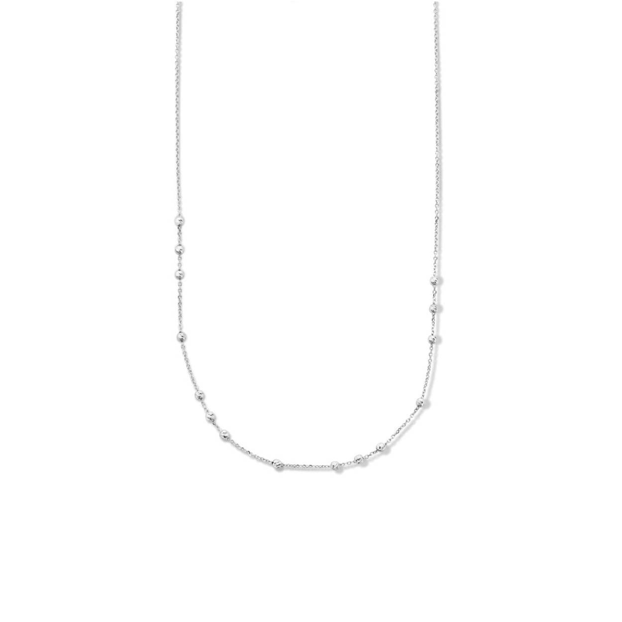 Gerhodineerd 925 zilveren collier uitgevoerd met bolletjes en een karabijn sluiting. Het collier heeft een schakelbreedte van 1.1mm en een draaglengte van 40cm met een extensie van 4cm.