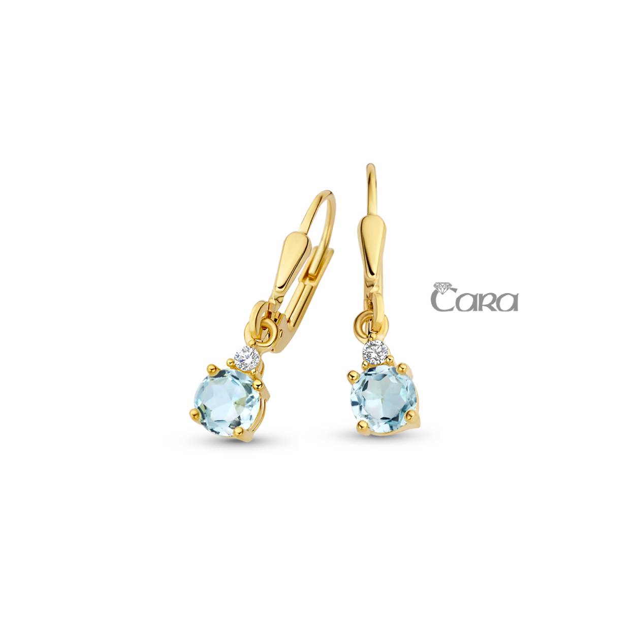 Cara oorslingers goud 18kt gezet met blauwe topaas en zirconia 