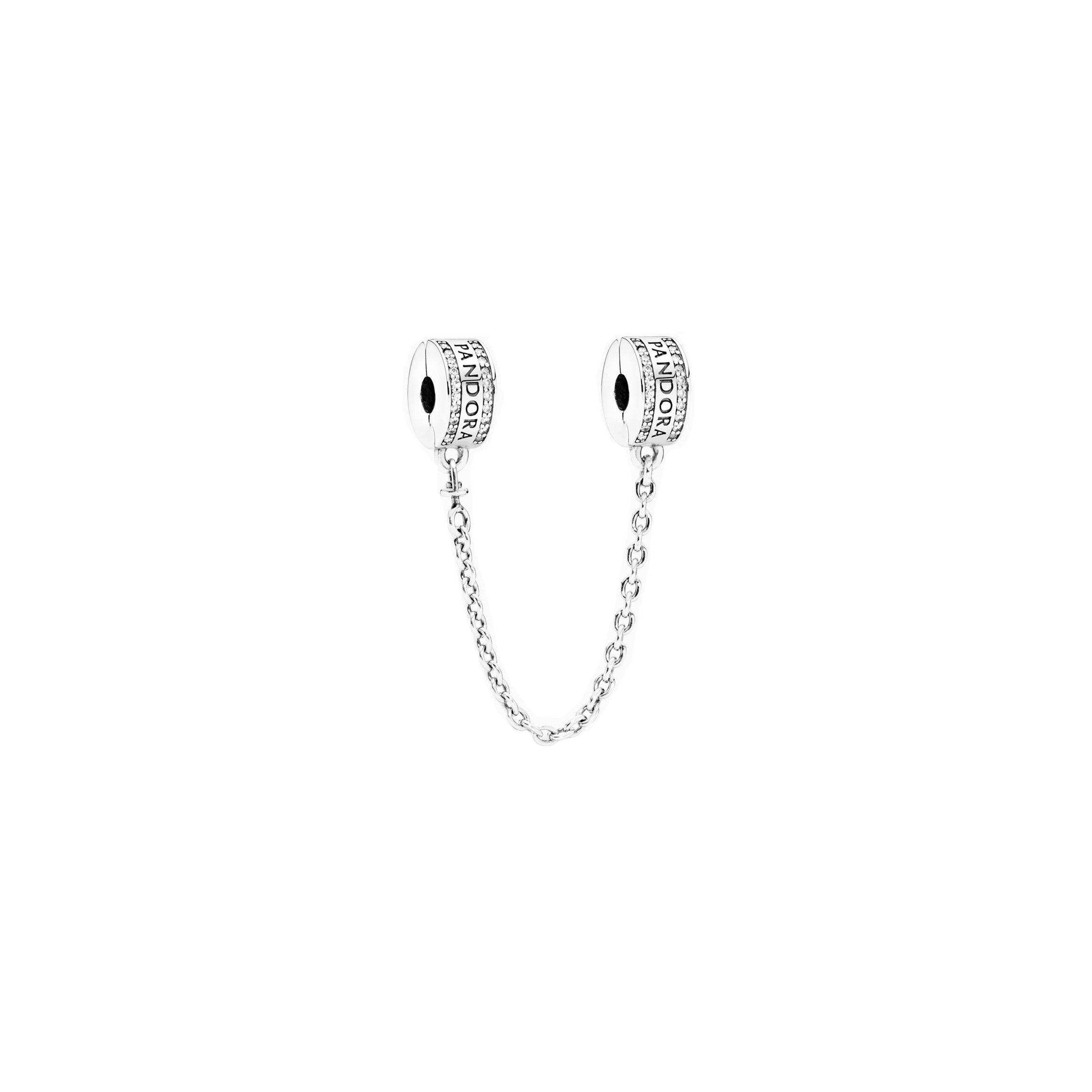 Onze sterlingzilver veiligheidsketting houdt je bedels veilig op je armband en hij brengt wat subtiele beweging in je styling. Het is dus de perfecte toevoeging aan je collectie. Hij is afgezet met rijen zirkonia, voorzien van ons logo en uitgevoerd met draaibare uiteinden om te voorkomen dat de ketting in de knoop raakt. Bevestig aan de uiteinden van je Pandora Moments-armband en je bent klaar.