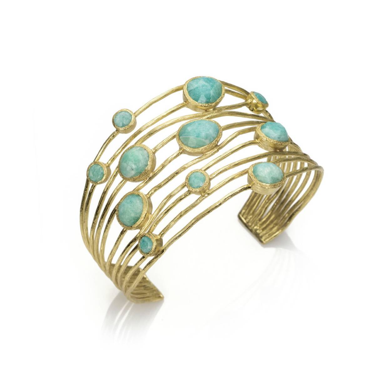 Jorge Revilla luxe armband zilver met 18 krt. goldplated voorzien van diverse edelstenen zoals Aventurijn, groene amethist en chalcedoon