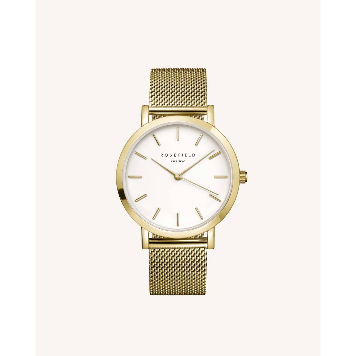 The Mercer is voor de echte cool girl. Het ronde horloge heeft klassieke elementen, maar de moderne roestvrij stalen mesh banden zijn een ode aan het bruisende stadsleven van New York.