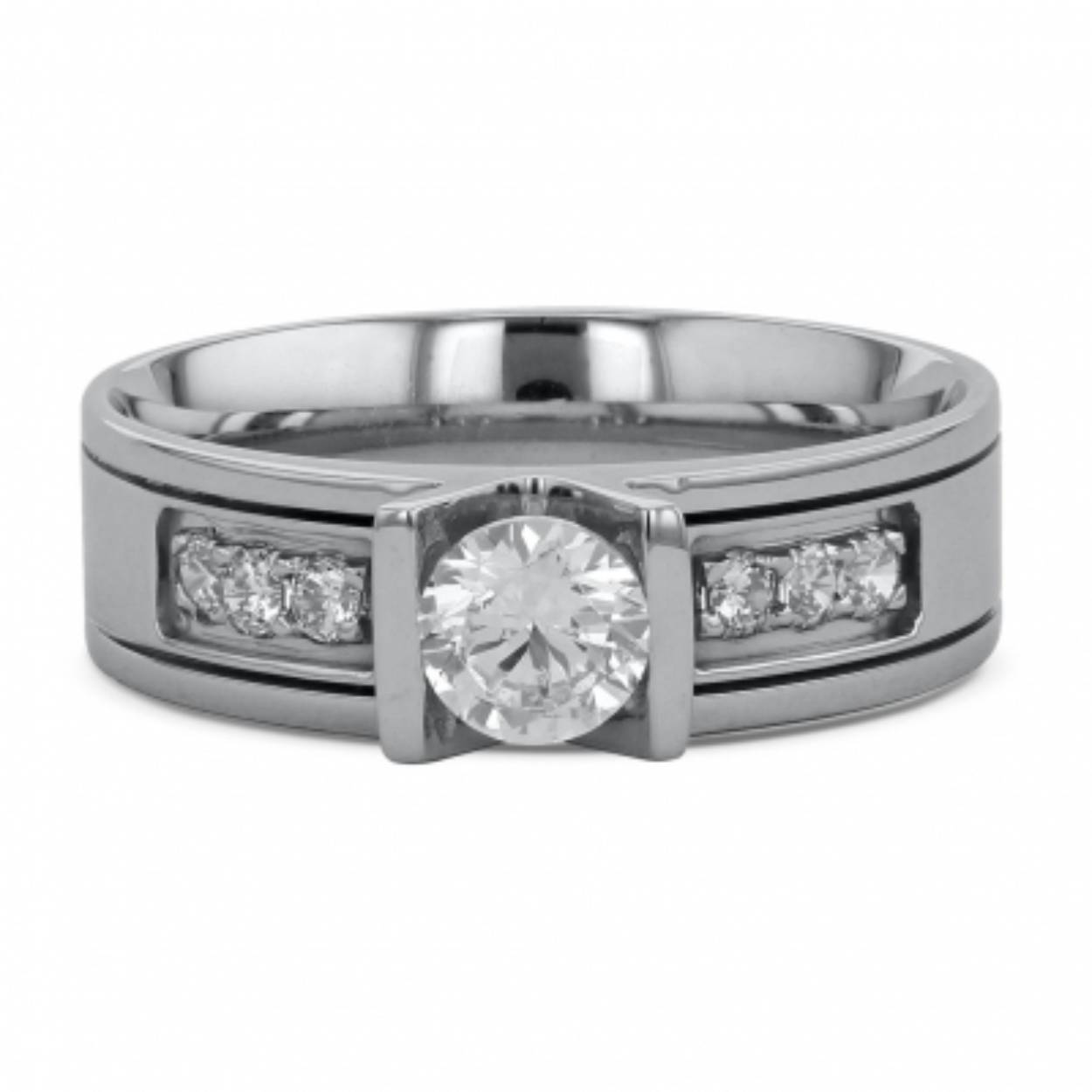 Trouwringen witgoud met in de damesring 0,68 ct. Beide ringen zijn 6 mm breed.