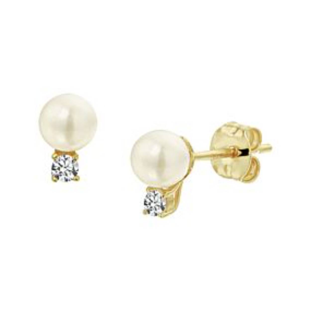 Gouden oorknop met parel en zirkonia