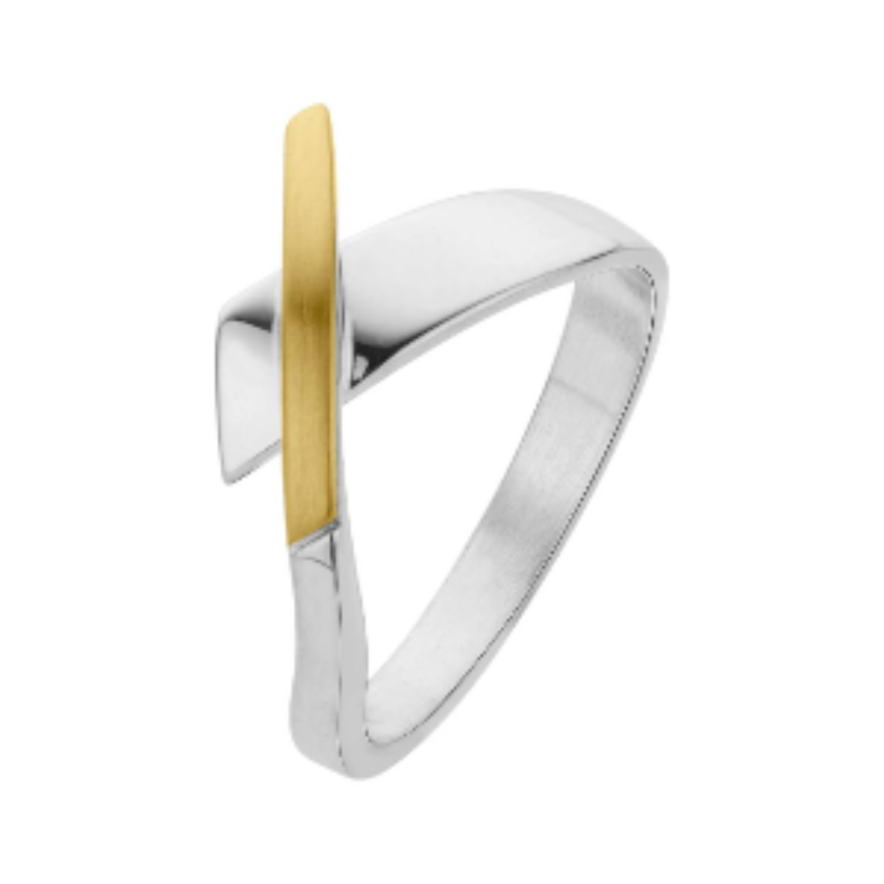 Zilveren V ring met goud accent.