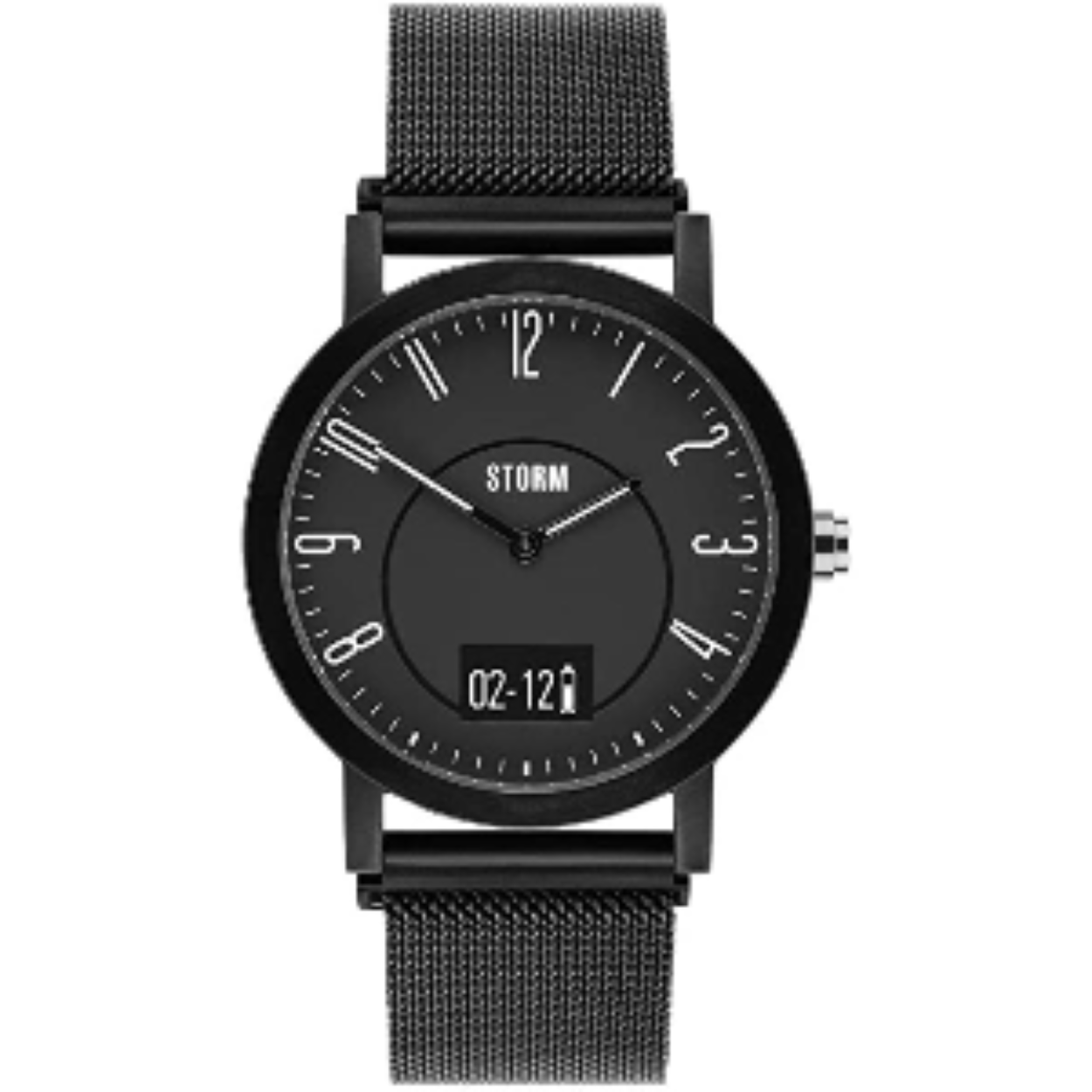 The new Storm hybrid watch combines the function of the classic watch and the smart watch. The HY1 is compatible with leading smartphones and the LeClock app allows you to track steps, heart rate, sleep and calorie consumption. Case material: stainless steel. Case height: 14.5 mm. Glass: mineral glass. Dial colour: black. Small, intelligent LED screen on the lower half of the dial. Strap material: stainless steel. Charging cable included. Compatible with Bluetooth 4.0, Android 5.0 and higher, iOS 8+.