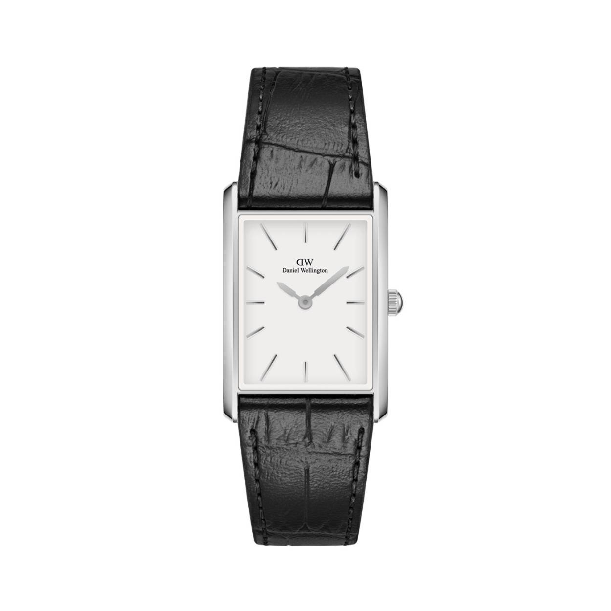 Daniel Wellington horloge "Quadro" zwart lederen band, rechthoekige kast, witte wijzerplaat