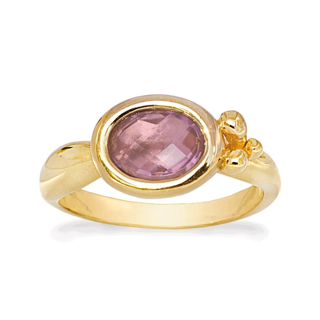 Deze geel goud vergulde ring bevat een 8 x 6 mm amethist.