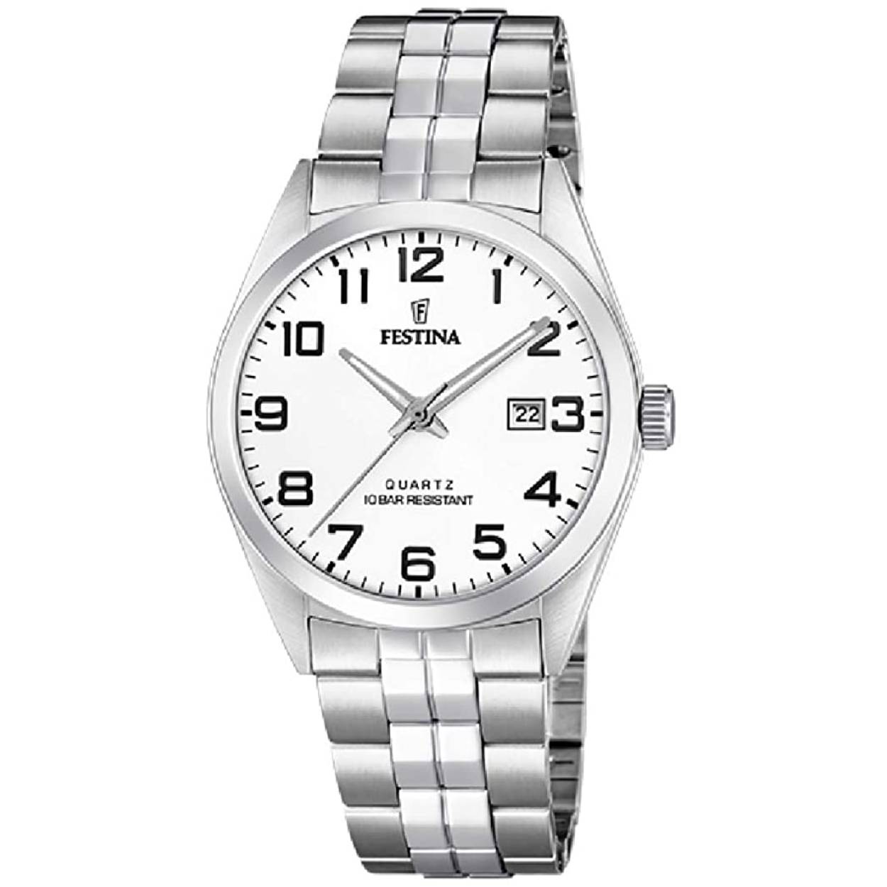 F20437/1 zilverkleurig horloge met datum en secondewijzer