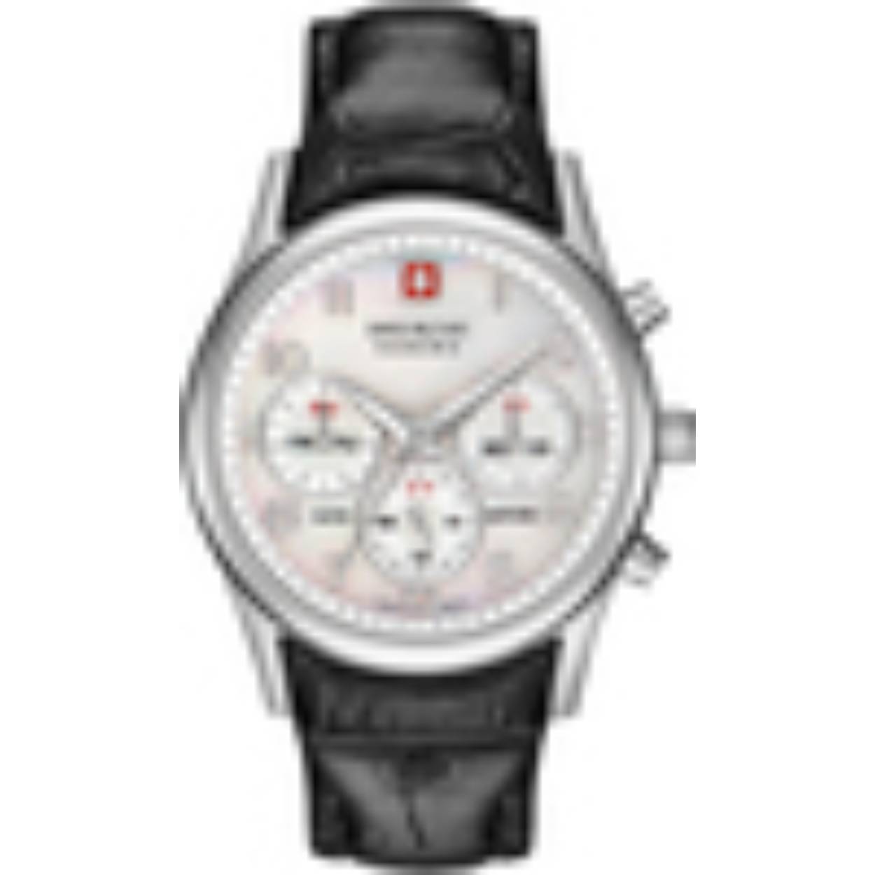 Dit trendy dames Swiss Military Hanowa 06-6278.04.001.07 horloge beschikt over een quartz uurwerk en een prachtige zwarte band. De kleur van de ronde kast van dit dameshorloge is zilverkleurig. Het glas van dit horloge is gemaakt van een sterk saffierglas glas. Dit prachtige horloge van Swiss Military Hanowa is gemaakt van staal. De wijzerplaat is parelmoerkleurig.