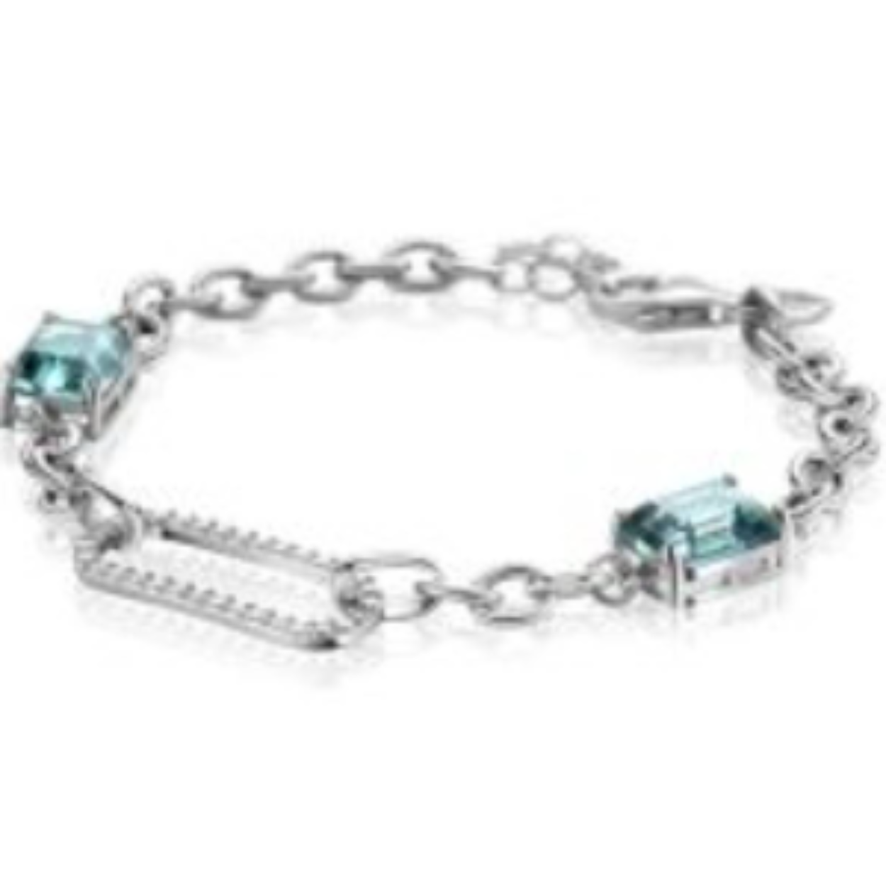 ZINZI zilveren fantasie schakel armband met ovale schakel, bezet met witte zirconia's en twee groenachtig blauwe (petrol) kleurstenen in vierpootszetting 18-21cm ZIA2487