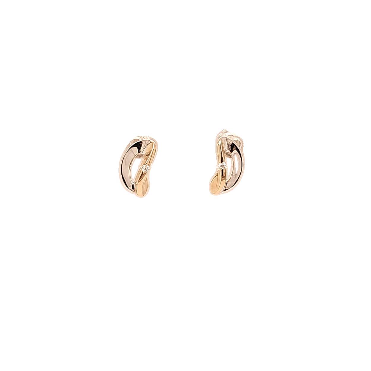 geelgouden en witgouden oorknop met diamant 0,02
