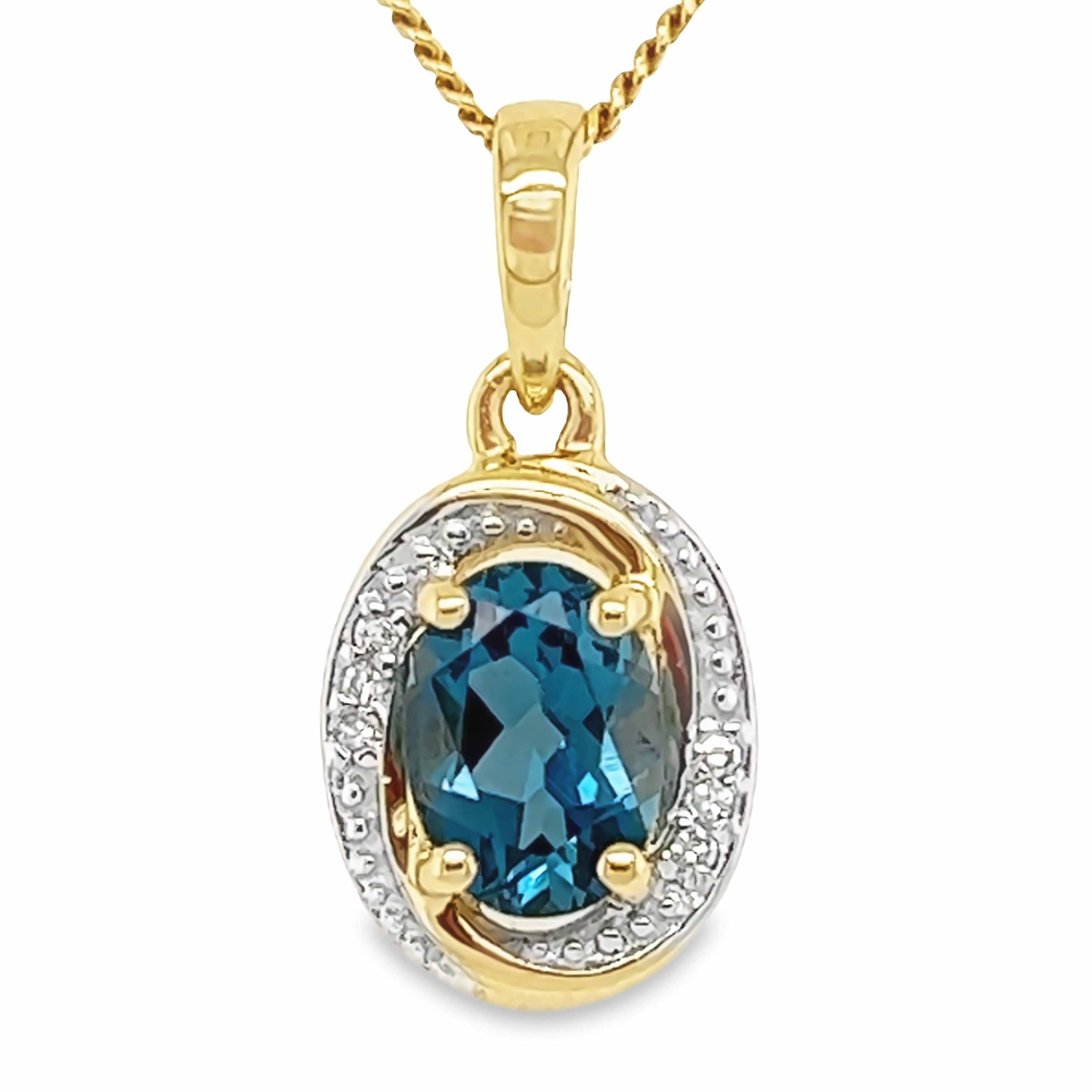 14kt Bicolor gouden hanger met London Blue Topaas en Diamant
