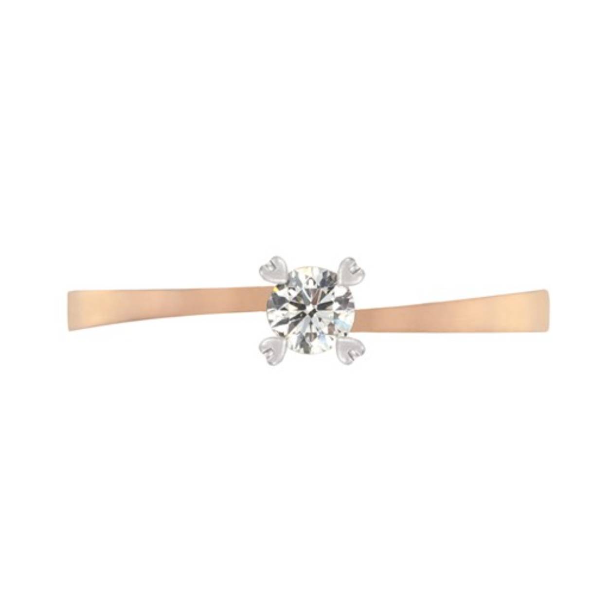 Een rose- en witgouden Solitaire ring in combinatie met vier hartvormige pootjes maken deze ring tot een plaatje! Een ring met een 0,15 ct. briljant geslepen diamant