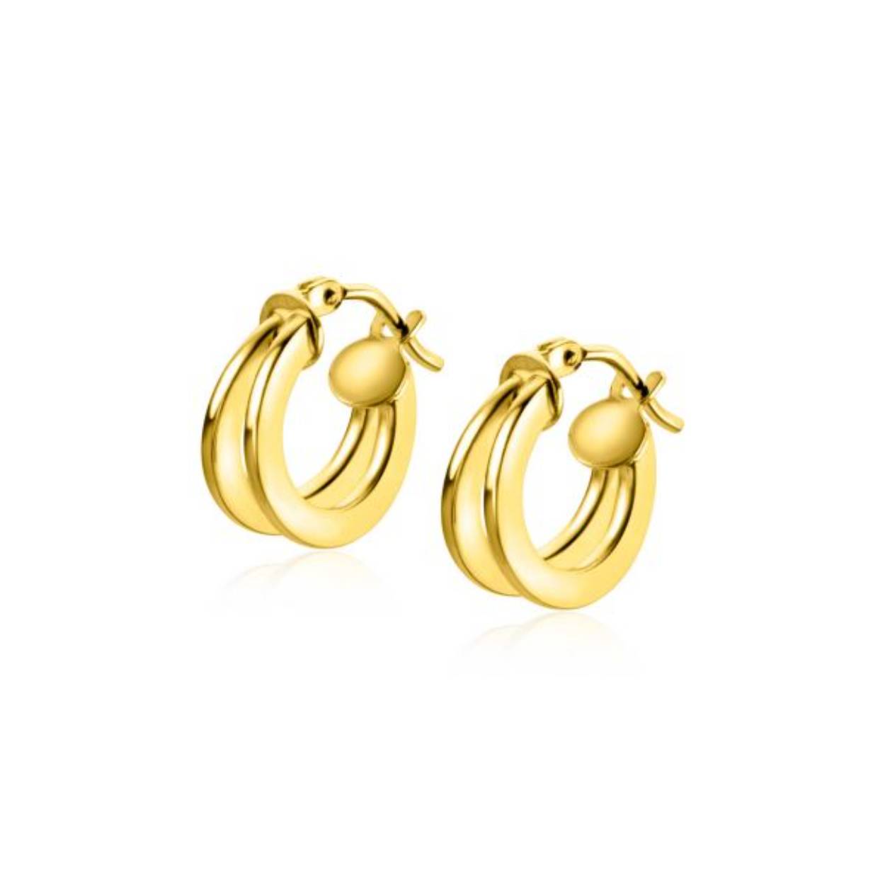 ZINZI Gold 14 karaat gouden oorringen 13mm met een trendy dubbele buis. Geeft een mooie multi-look uitstraling aan het oor. Voorzien van een handige bovensluiting. Vervaardigd van geheel 14 karaat goud (585).