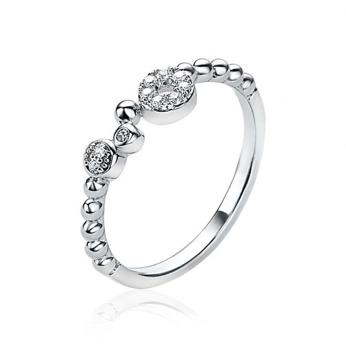 ZINZI zilveren fantasie ring met bolletjes motief en verschillende ronde vormen, bezet met witte zirconia's. Dit geeft de ring een schitterende uitstraling. Vervaardigd van eerste gehalte zilver (925) en met extra rodiumlaag voor een langdurige glans. Maat 54