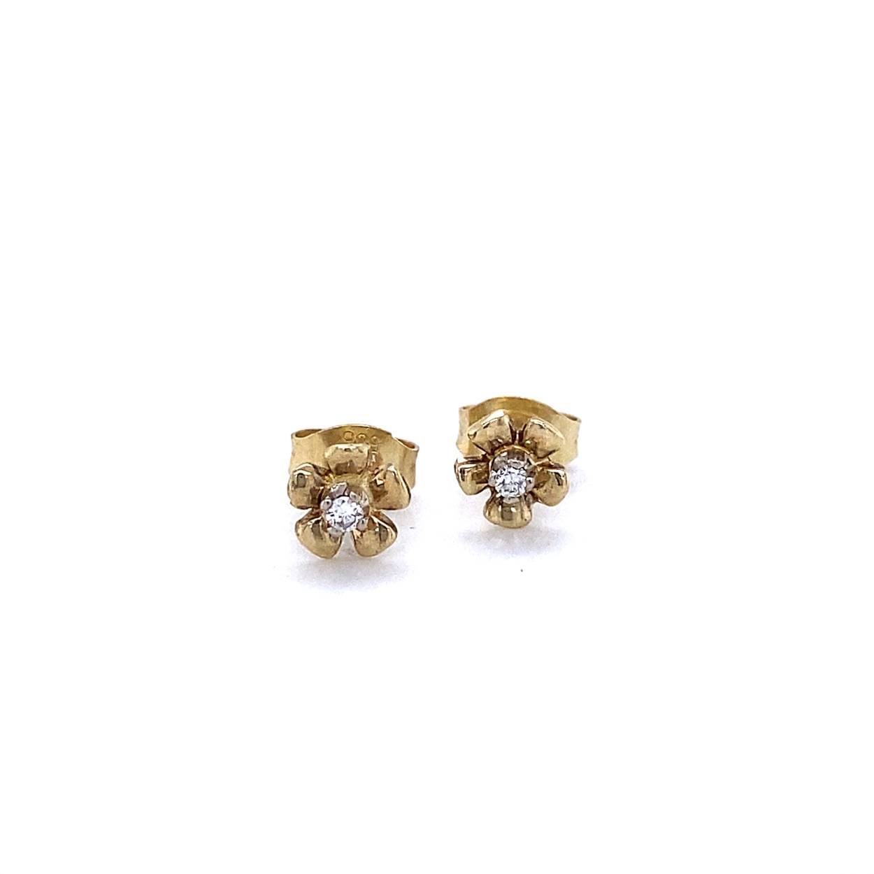 14kt gouden oorsteker bloem met 0,05ct briljant