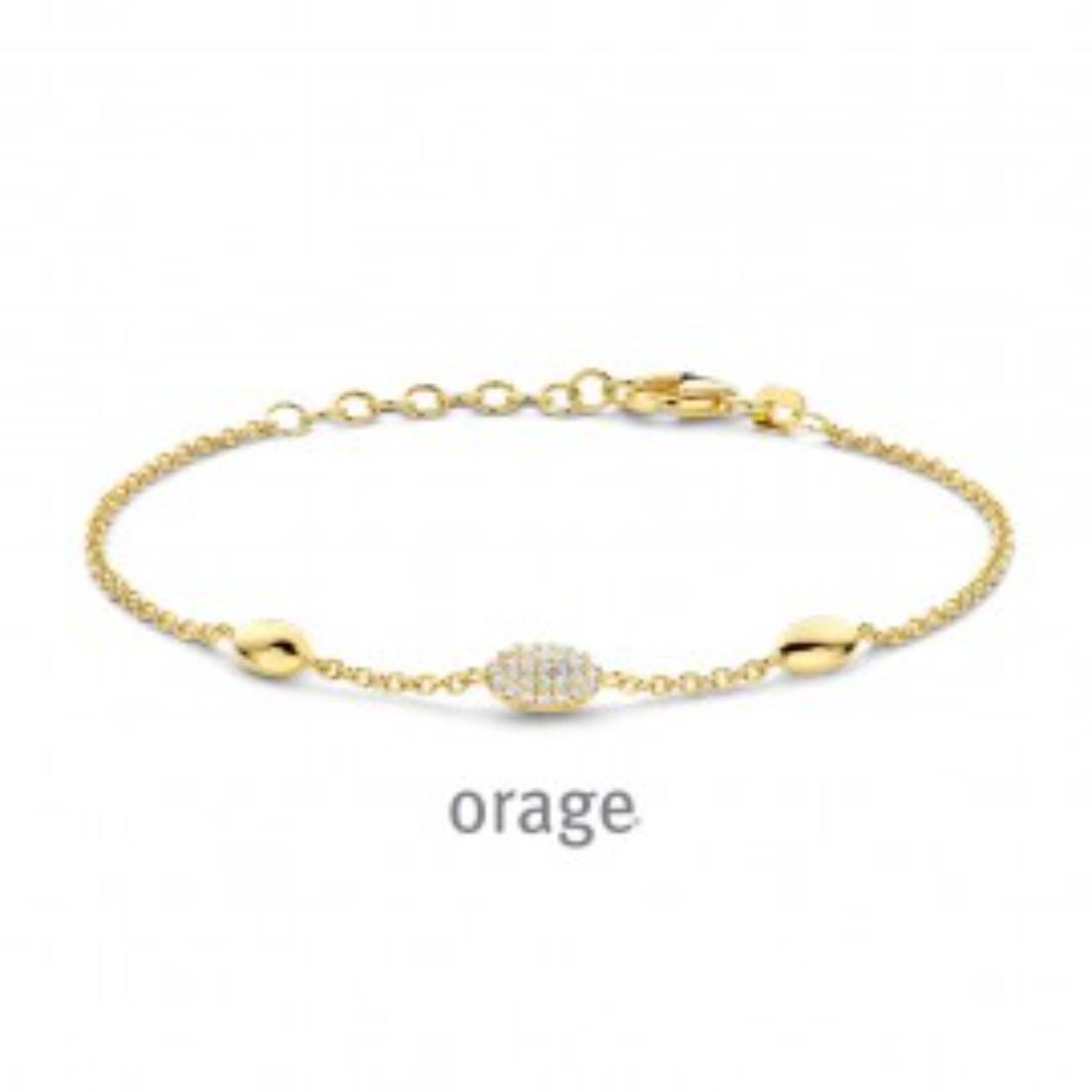 De armband is in plaque. De schakel is in forcat op een lengte tot 20 cm. Er is een tussenstuk in ovale vorm met zirkonium.(A7670)