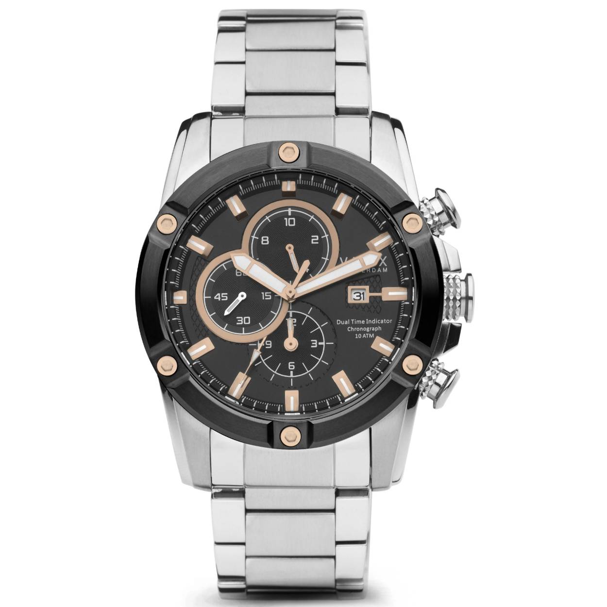 Dit horloge is net zo mysterieus als de geheimen van het leven. De stevige massieve stalen kast in combinatie met de stoere stalen band, zorgen samen met de witte wijzers voor een mooi contrast met de donker wijzerplaat. Draag dit horloge tijdens het backpacken of bij het sluiten van je beste deal ooit, wat het avontuur ook is met dit horloge ben je er helemaal klaar voor.