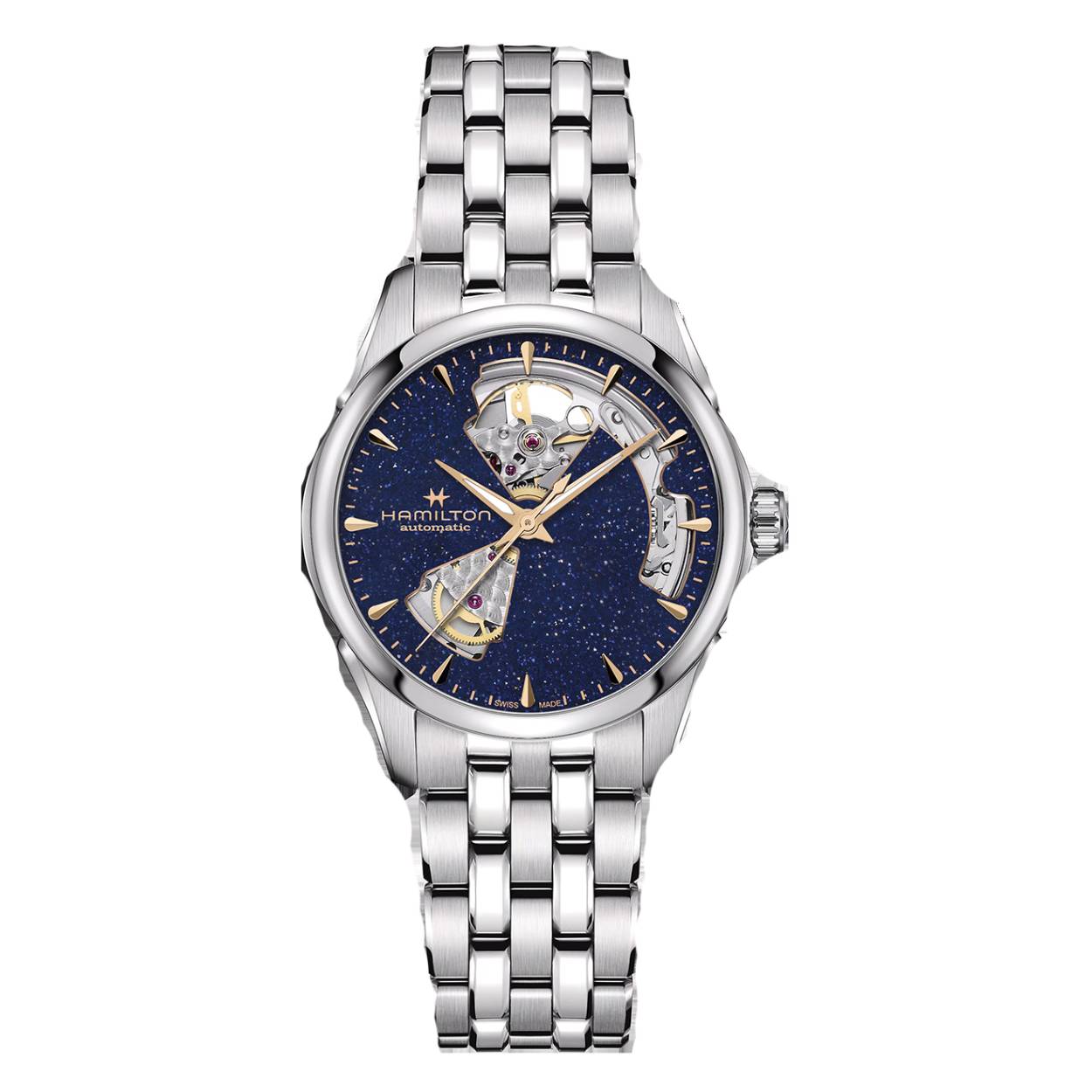 Dit Hamilton horloge behoort tot de Hamilton Jazzmaster collectie.
Referentienummer: H32215142
Calibre: H-10
