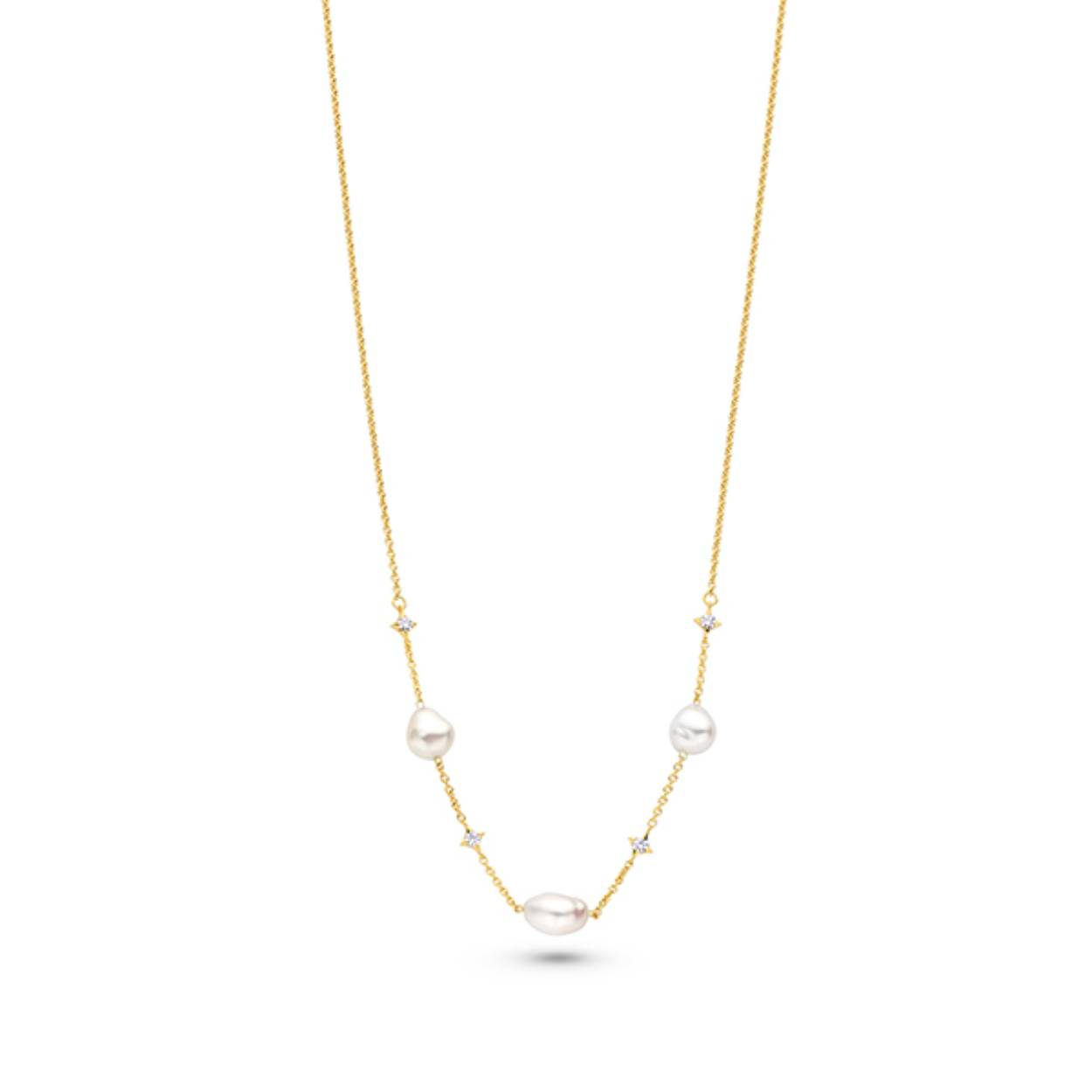 FJF Jewellery collier zilver goldplated met zoetwaterparels en zirkonia's FJF0010032YWH