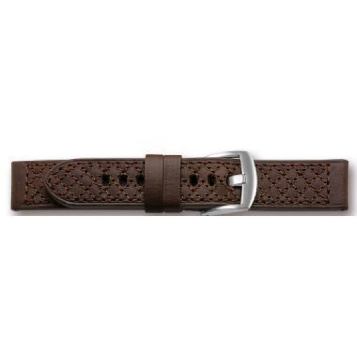 Horlogeband leder 24mm donker bruin kruislings stiksel