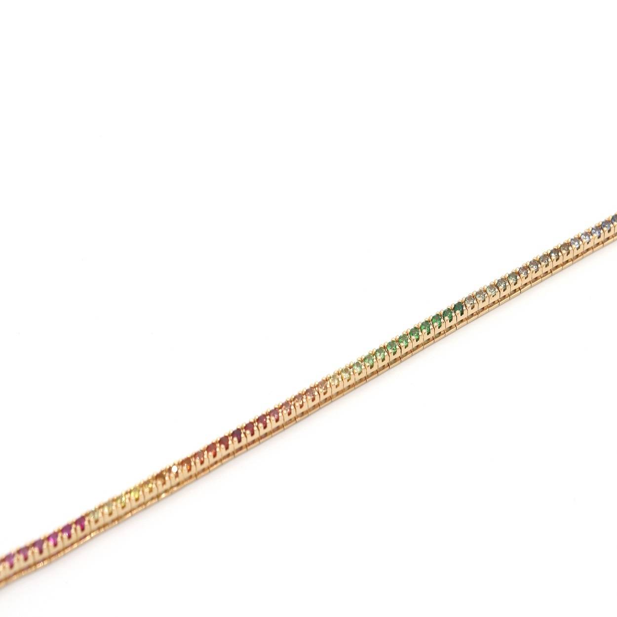Tennisarmband in roségoud 18Kt met allerlei gekleurde saffieren Rainbow