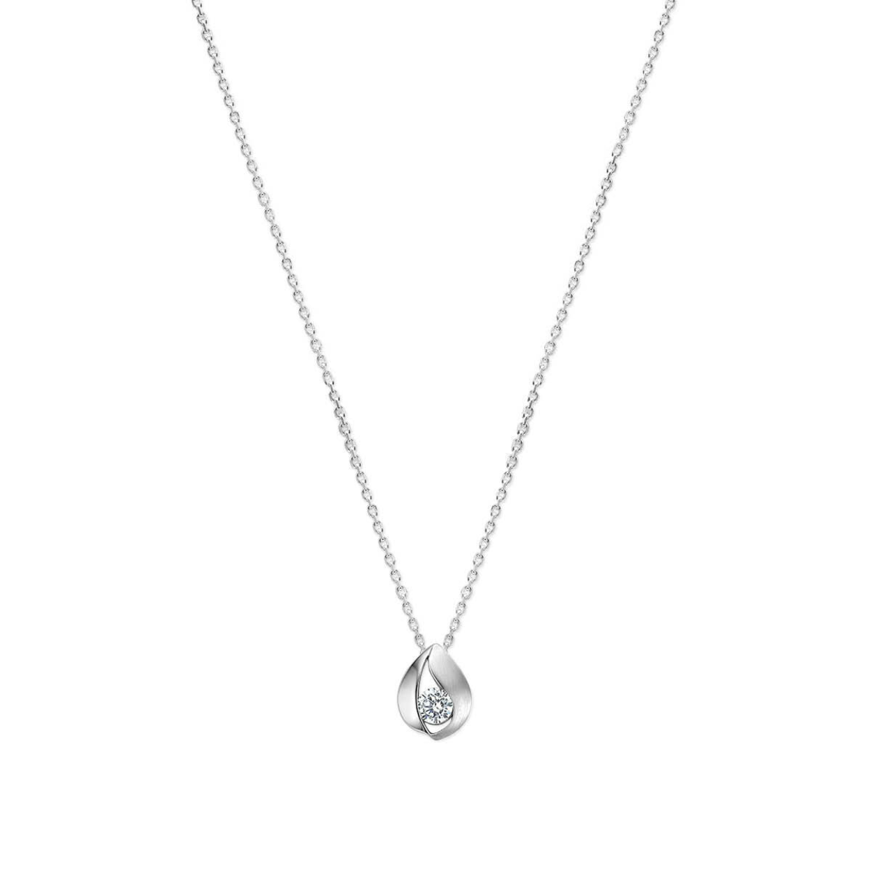 Zilver collier druppel zirkonia poli/mat 41+4cm