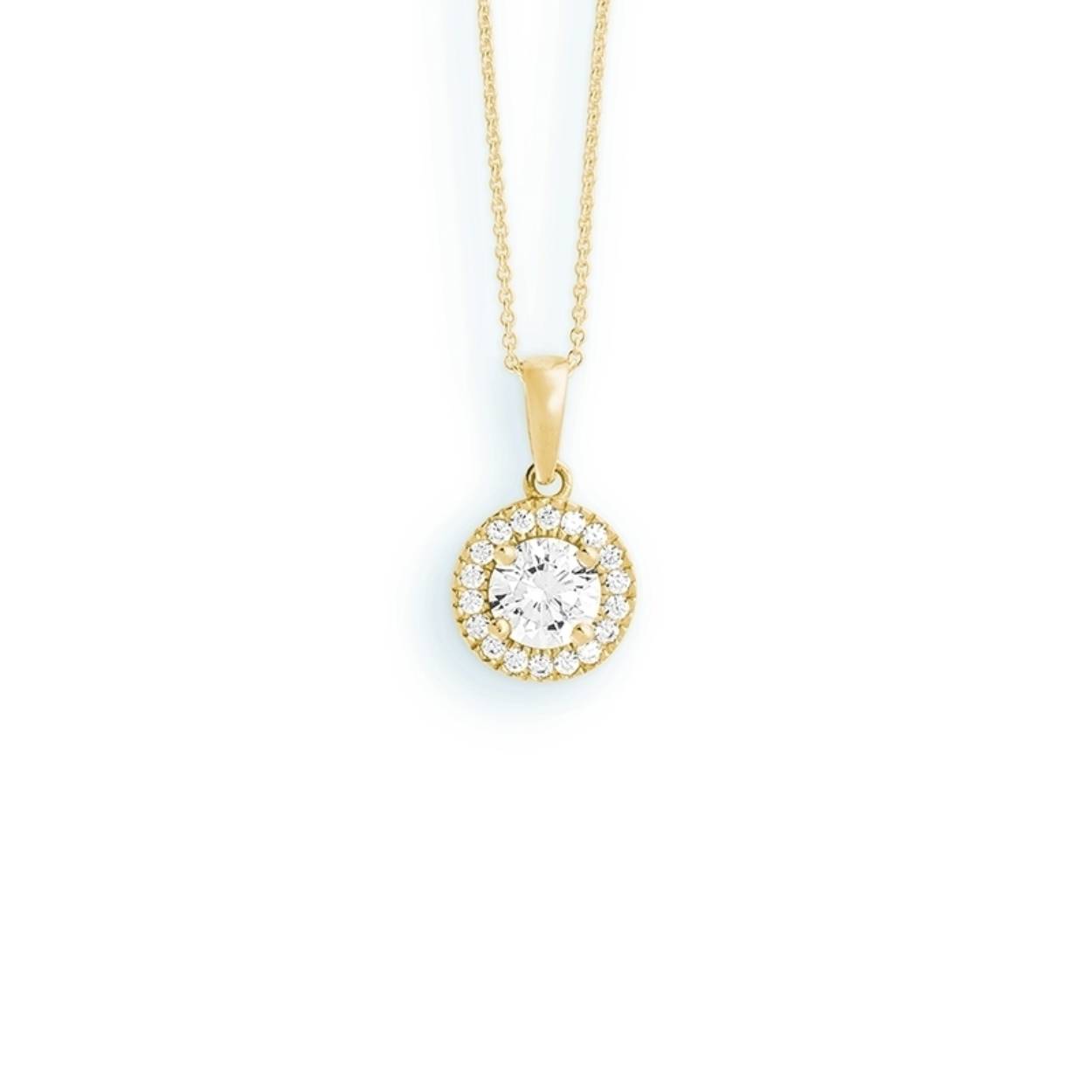 Gouden hanger fantasie hanger entourage zirkonia.
Exclusief collier
