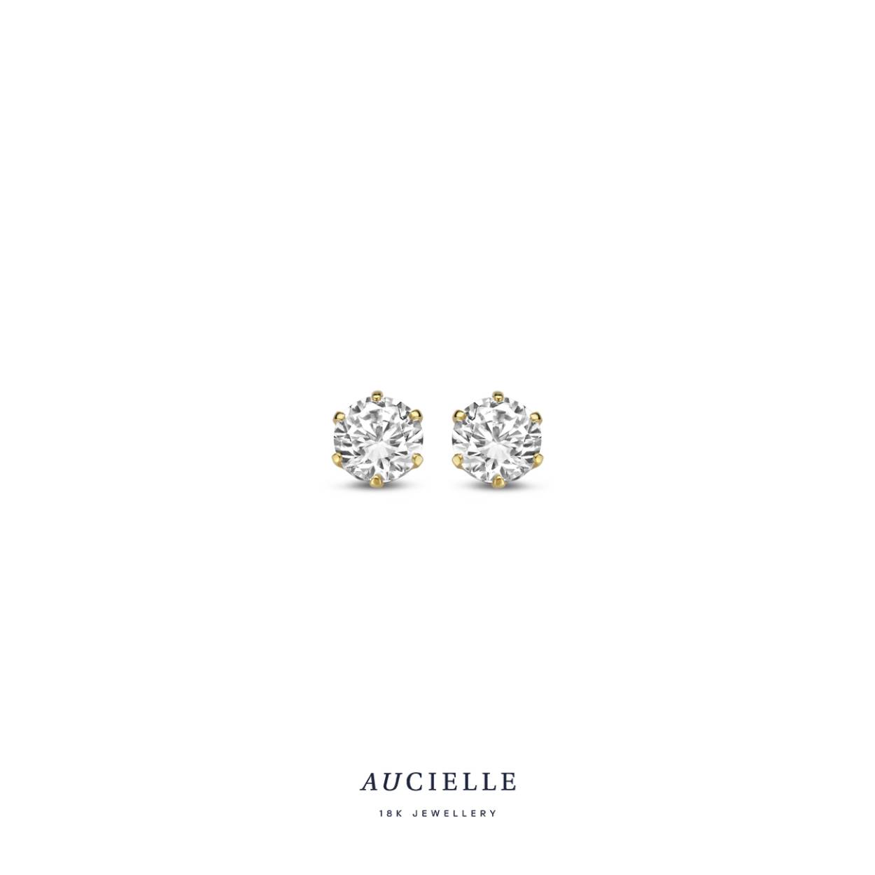 Aucielle oorstekers goud 18k, zirkoon 3.5mm  6 griffen
