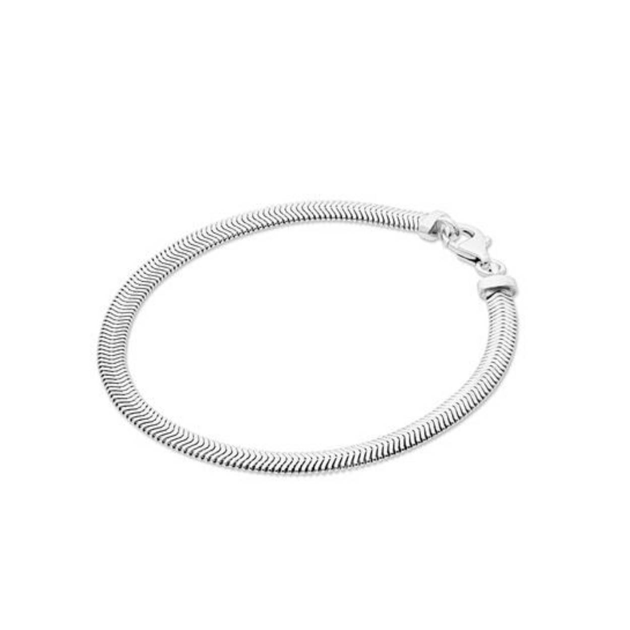 Zilver Gerhodineerde Gewalste Slang Armband 19cm