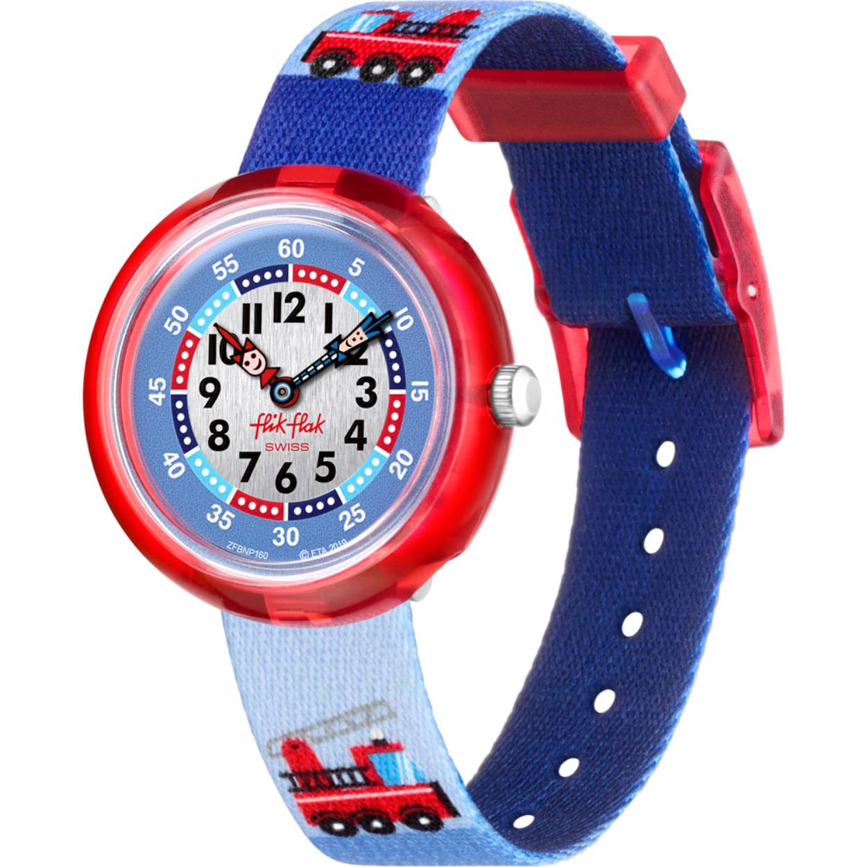 FIRETRUCK is een Zwitsers horloge voor kinderen dat hun fantasie tot leven brengt terwijl ze leren klokkijken. Dit felblauwe met knalrode horloge voor kinderen is zowel Swiss made als BPA-vrij, voor volledige onbezorgdheid - het perfecte cadeau voor kinderen die graag dromen van vuurrode brandweerwagens die over de horlogeband rijden.