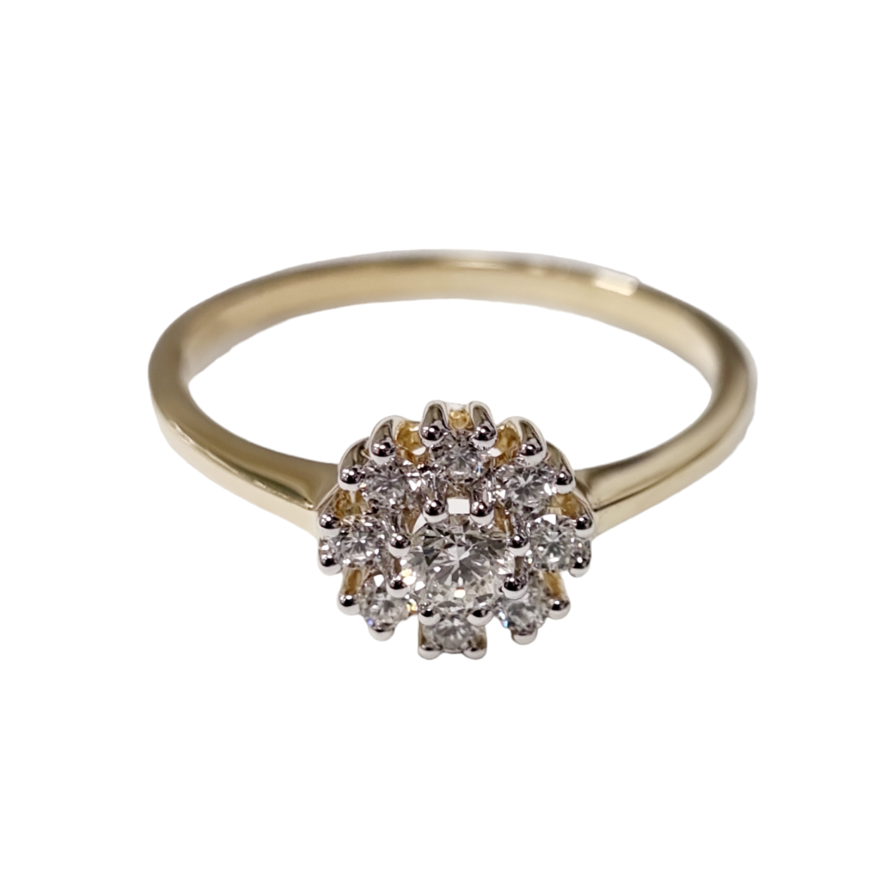 Gouden ring briljant 9 steens entourage 0.35crt GH/SI 